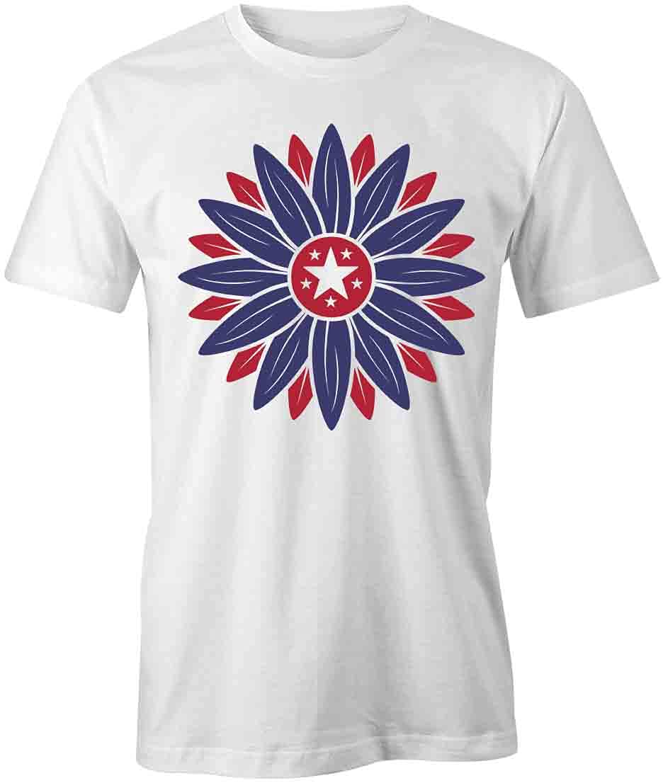 Vibrant Red & Blue Sunflower Printed T-Shirt - Soft Cotton Graphic Tee for Women & Men - Casual Summer Outfit, Festival Wear, or Gift Idea