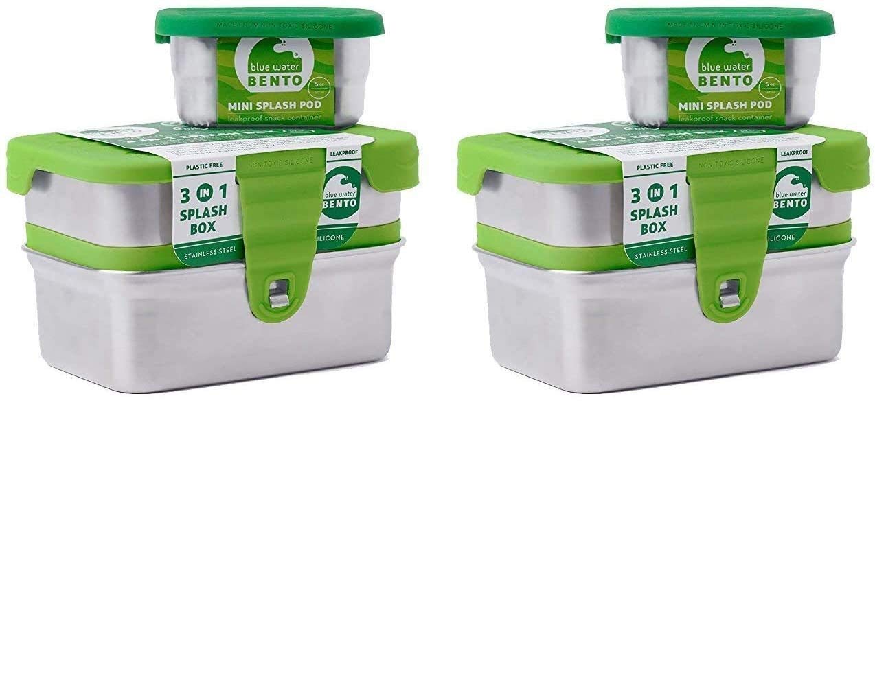 EcoLunchbox 3-in-1 Leak-Proof Stainless Steel Bento Box with Splash-Box | 2-Pack Eco-Friendly Lunch Containers for Adults & Kids | Perfect for School, Work, Picnics & Travel