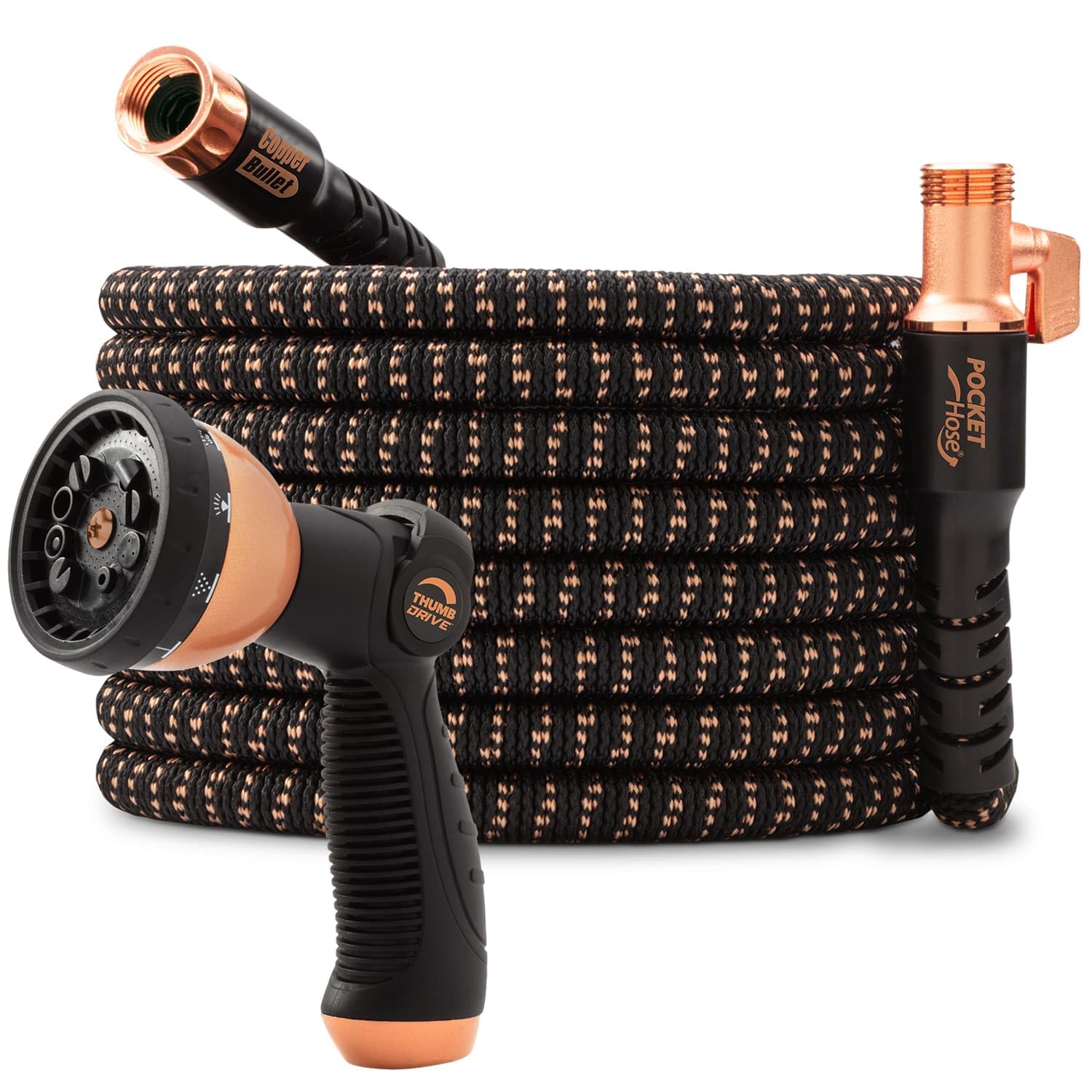 Expandable Garden Hose 100 FT - Copper Bullet Pocket Hose with 10-Pattern Spray Nozzle, Ultra-Lightweight & No-Kink Design, Lead-Free Solid Copper Fittings (AS SEEN ON TV) - Perfect for Watering Plants, Washing Cars, and Outdoor Cleaning