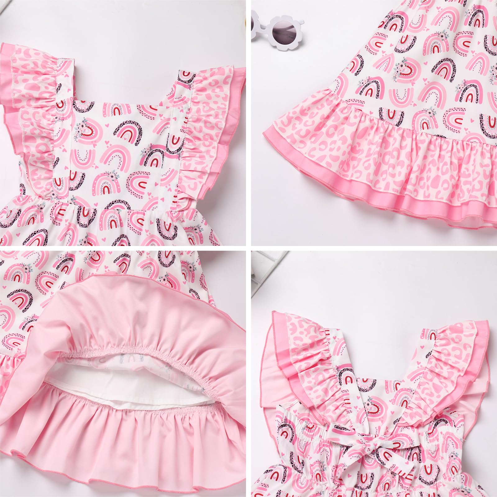 IDOPIP Toddler Baby Girls Cow Print Plaid Strawberry Rainbow Tutu Dress - Sleeveless Summer Princess Birthday Party Outfit for Photoshoot, Playdate & Special Occasions