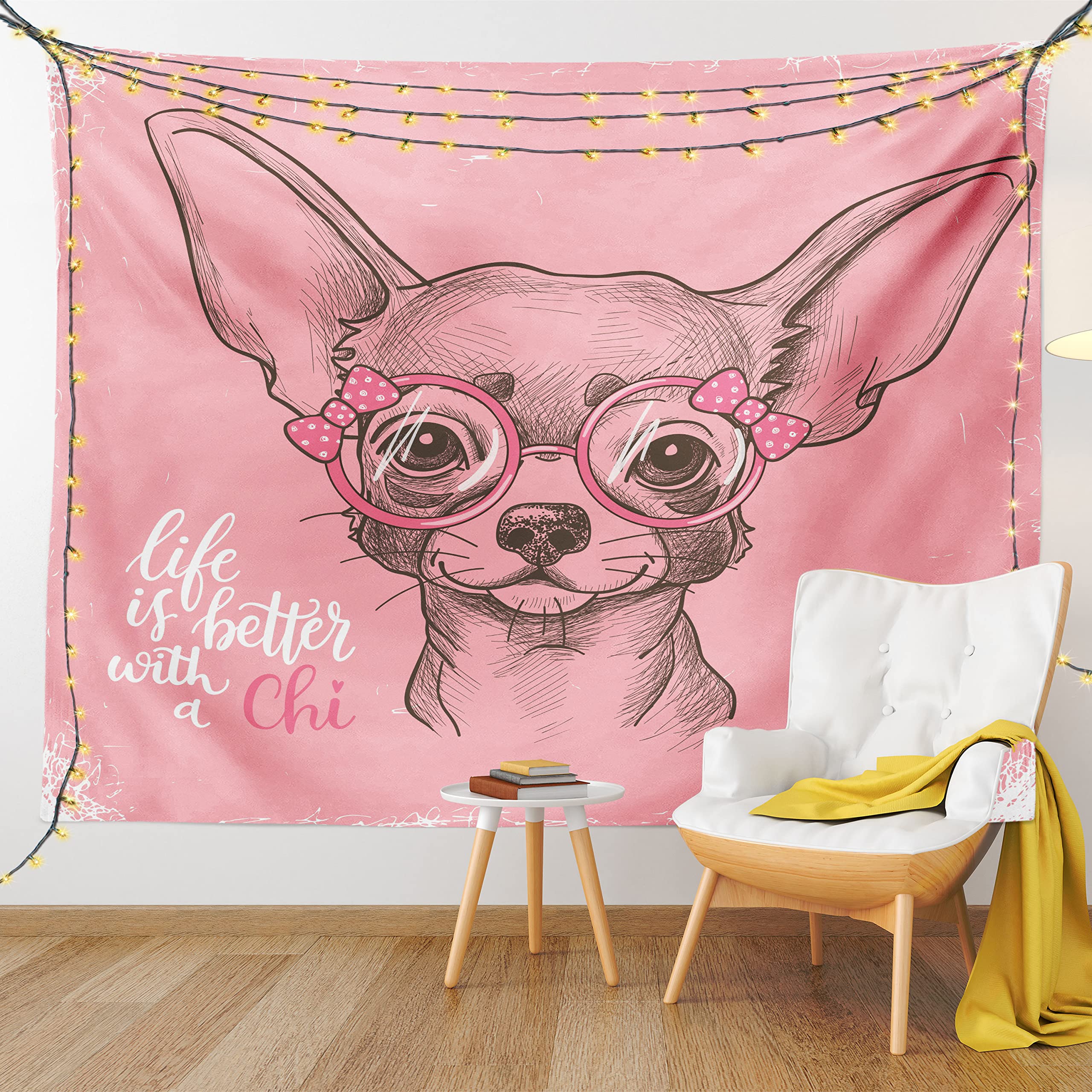 Ambesonne Dog Tapestry King Size - Chihuahua Sketch Wall Art for Bedroom Decor, 23