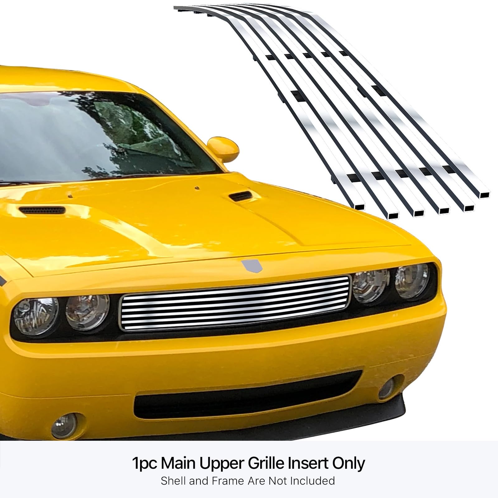 APS Compatible with Dodge Challenger 2009-2014 Main Upper Stainless Steel SS Chrome Billet Front Grill Grille Insert S18-A70666D - Upgrade Your Ride's Style for Car Shows & Daily Driving