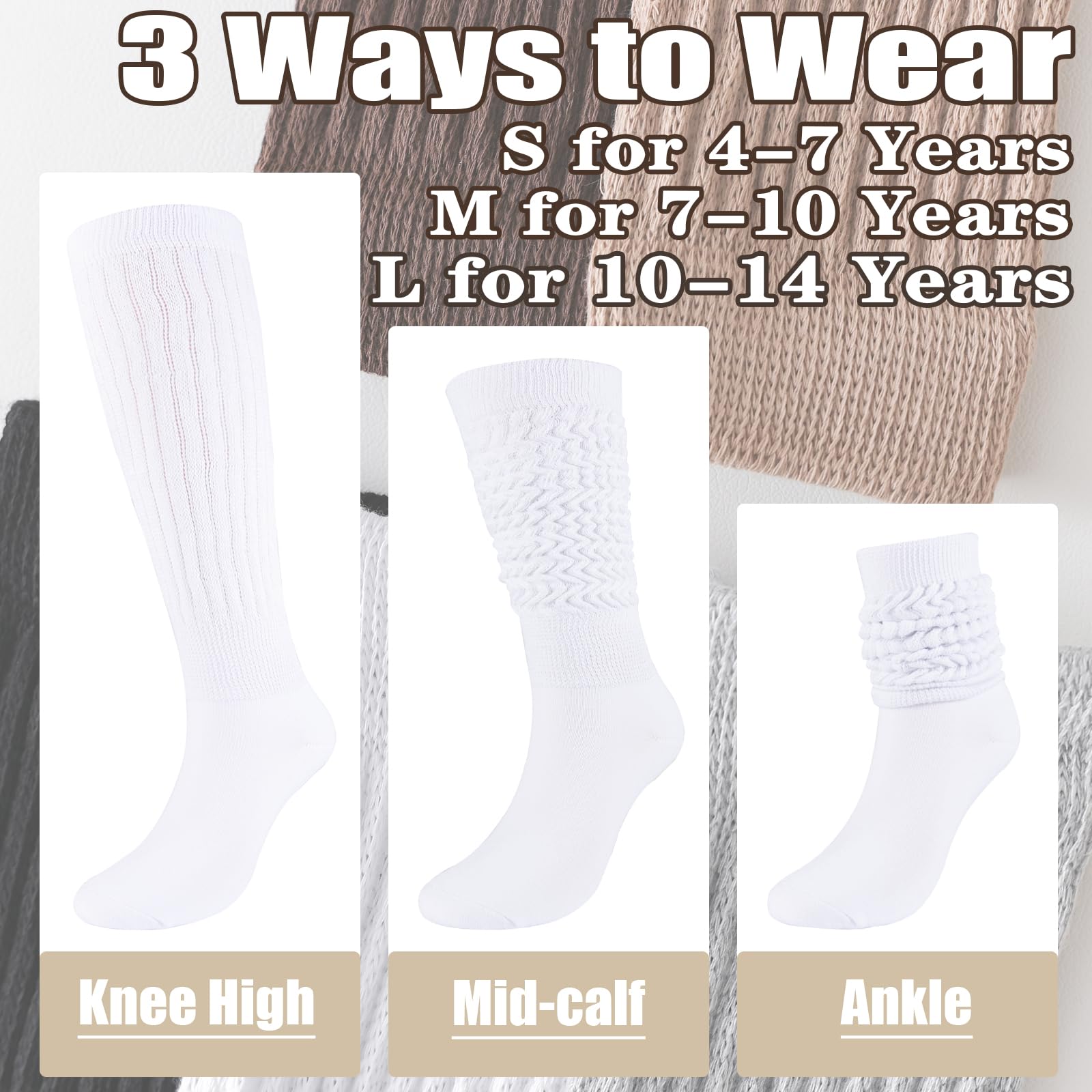 Girls Slouch Socks - Soft Warm Knee High Scrunch Socks for Kids (2-3 Pairs) | Perfect for School, Winter Boots & Casual Outfits
