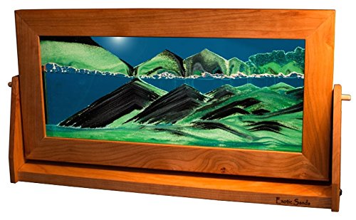 XL22 Extra Large Cherry Frame Summer Turquoise Liquid Colored Sandscapes - Shifting Sand Art for Home Decor & Relaxation | Perfect for Living Rooms, Bedrooms & Meditation Spaces