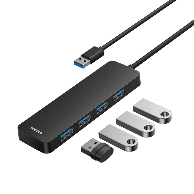 Baseus UltraJoy Series 4-Port USB 3.0 Hub Adapter - 5Gbps High Speed, 100cm Cable, Black - Perfect for Laptop, PC, Gaming & Office Workstations
