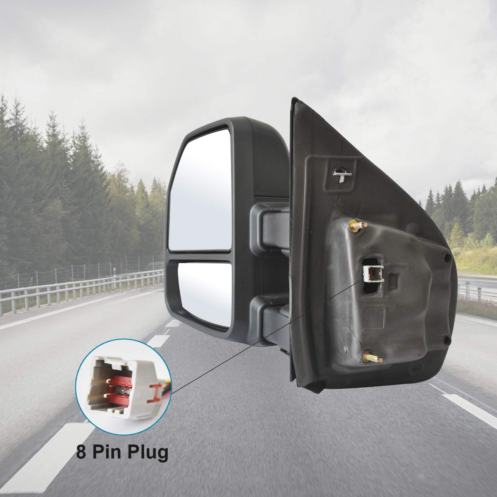 Heated Power Folding Towing Mirrors with LED Turn Signals & Defrost - Compatible with 2015-2020 Ford F150 Pickup Truck - 8-Pin Plug for Easy Installation - Perfect for Towing, Camping & Winter Driving