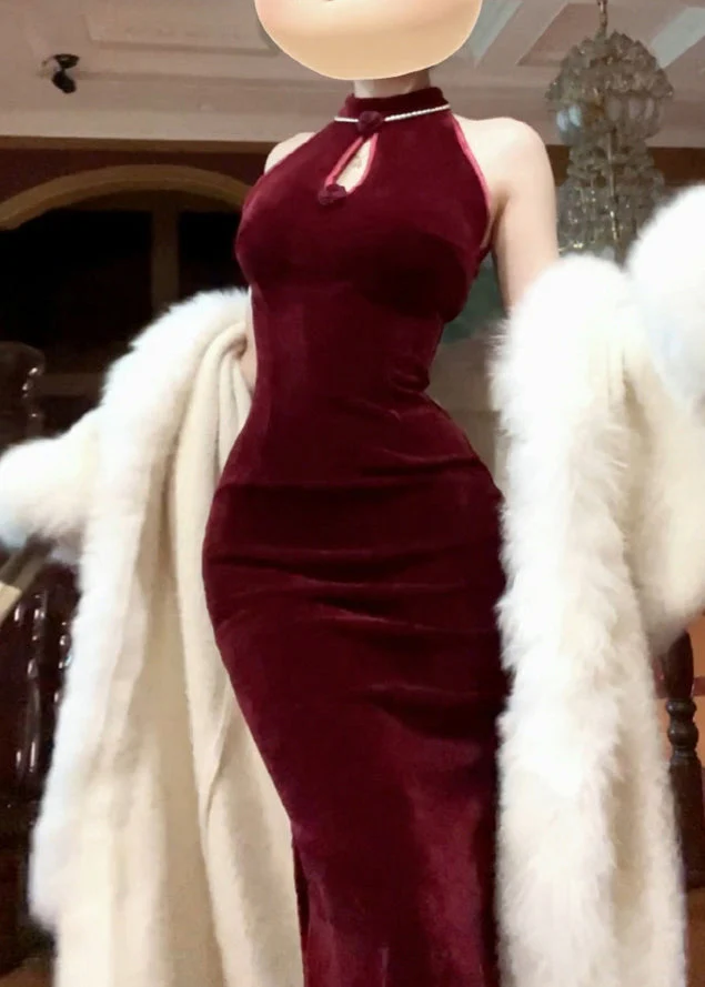Elegant Burgundy Velvet Sheath Long Prom Dress J4892 - Perfect for Evening Gala, Homecoming, and Formal Events
