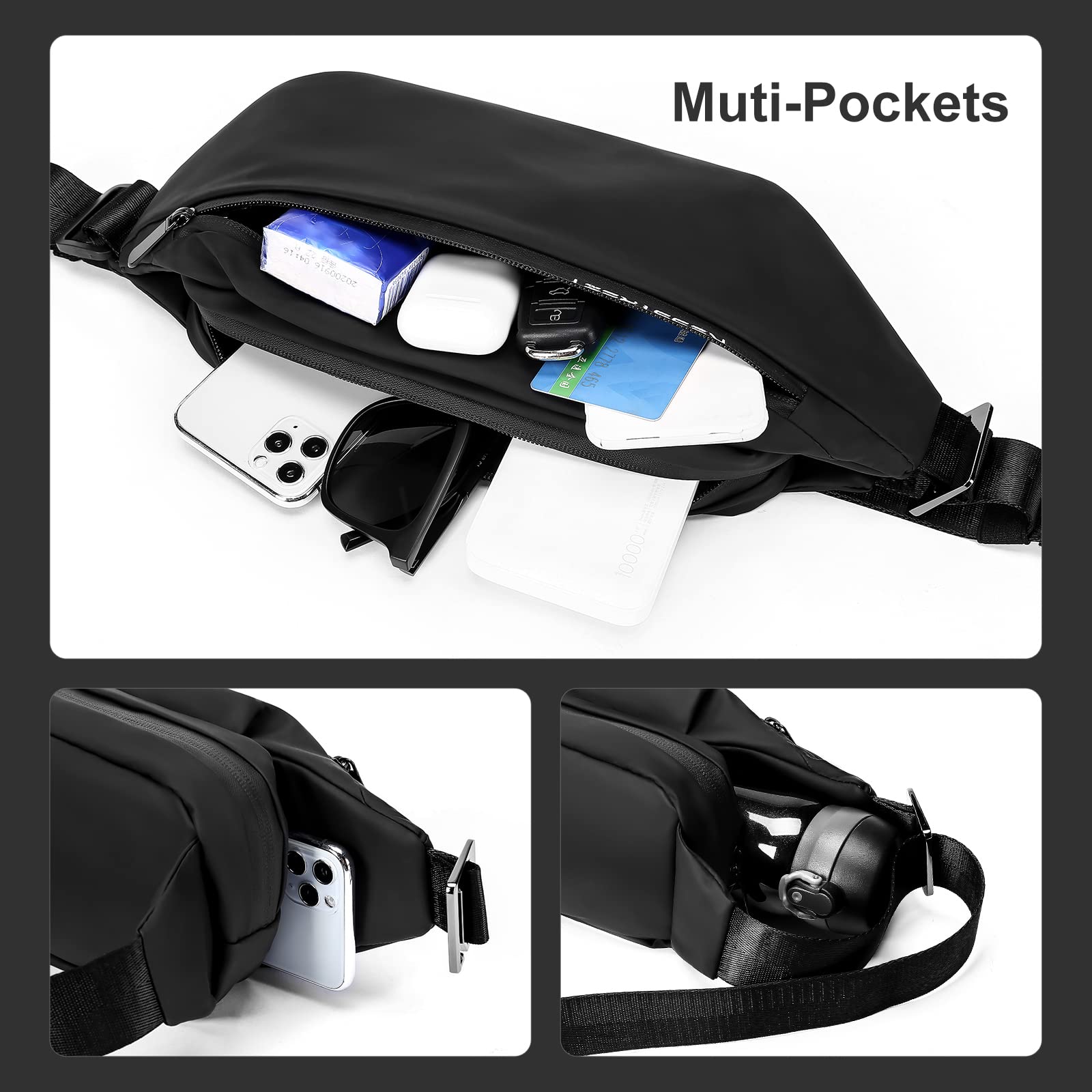 Men's Waterproof Crossbody Fanny Pack - Large Waist Bag for Travel, Running, Cycling & Sports - Holds Phones & Essentials - Perfect for Outdoor Adventures & Daily Use
