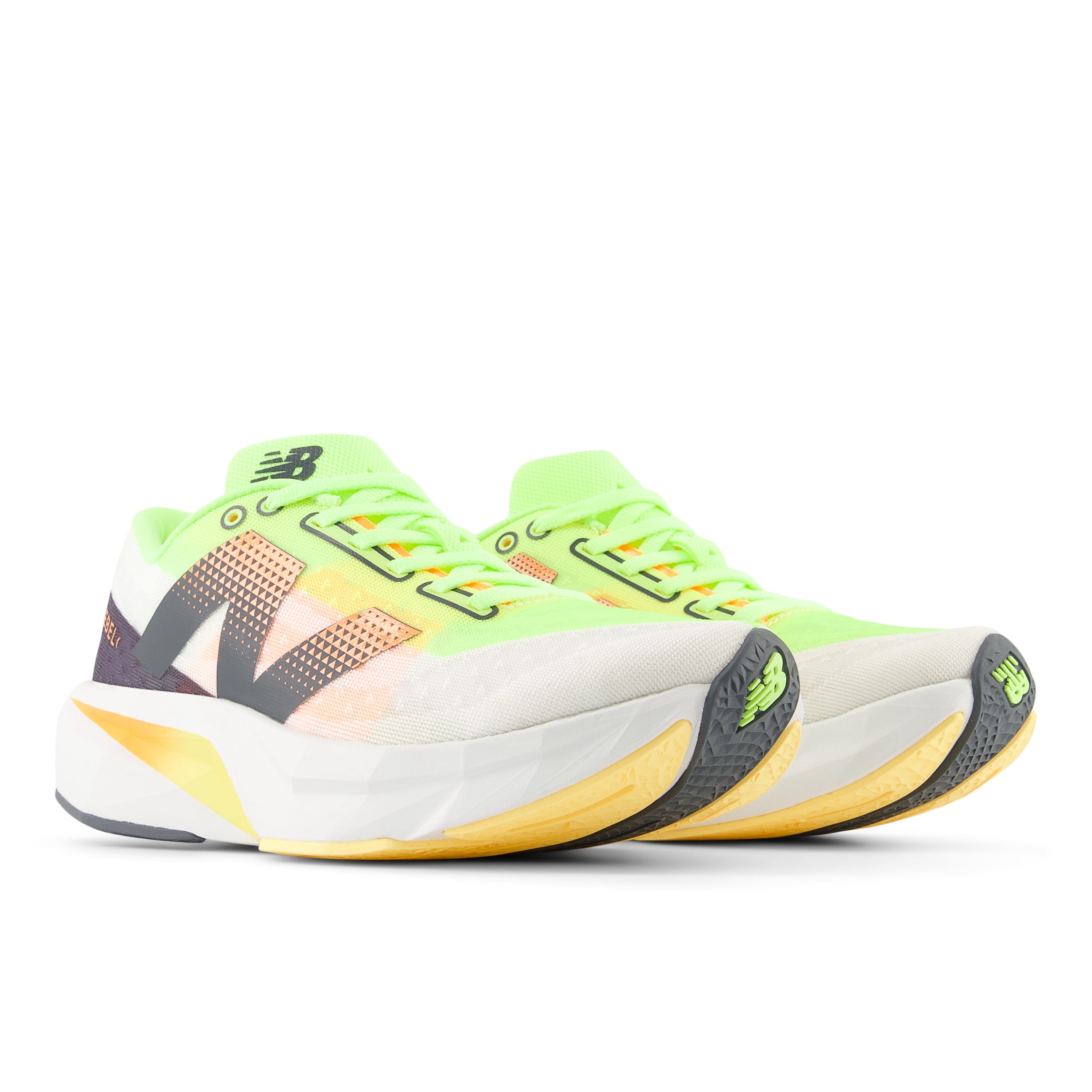 Men's FuelCell Rebel v4 Running Shoes - Lightweight & Breathable for Training & Racing (White/Bleached Lime Glo/Hot Mango) | Perfect for Marathon, Jogging & Gym Workouts