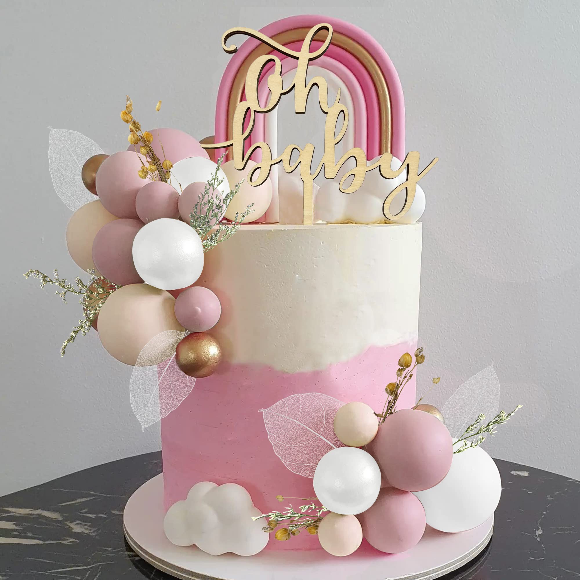 Boho Wooden Cake Topper for Baby Shower, Birthday & Wedding - Gender Reveal Cake Decorations with Natural Wooden Balls - Perfect for Boho Theme Parties, Nursery Decor & Special Celebrations