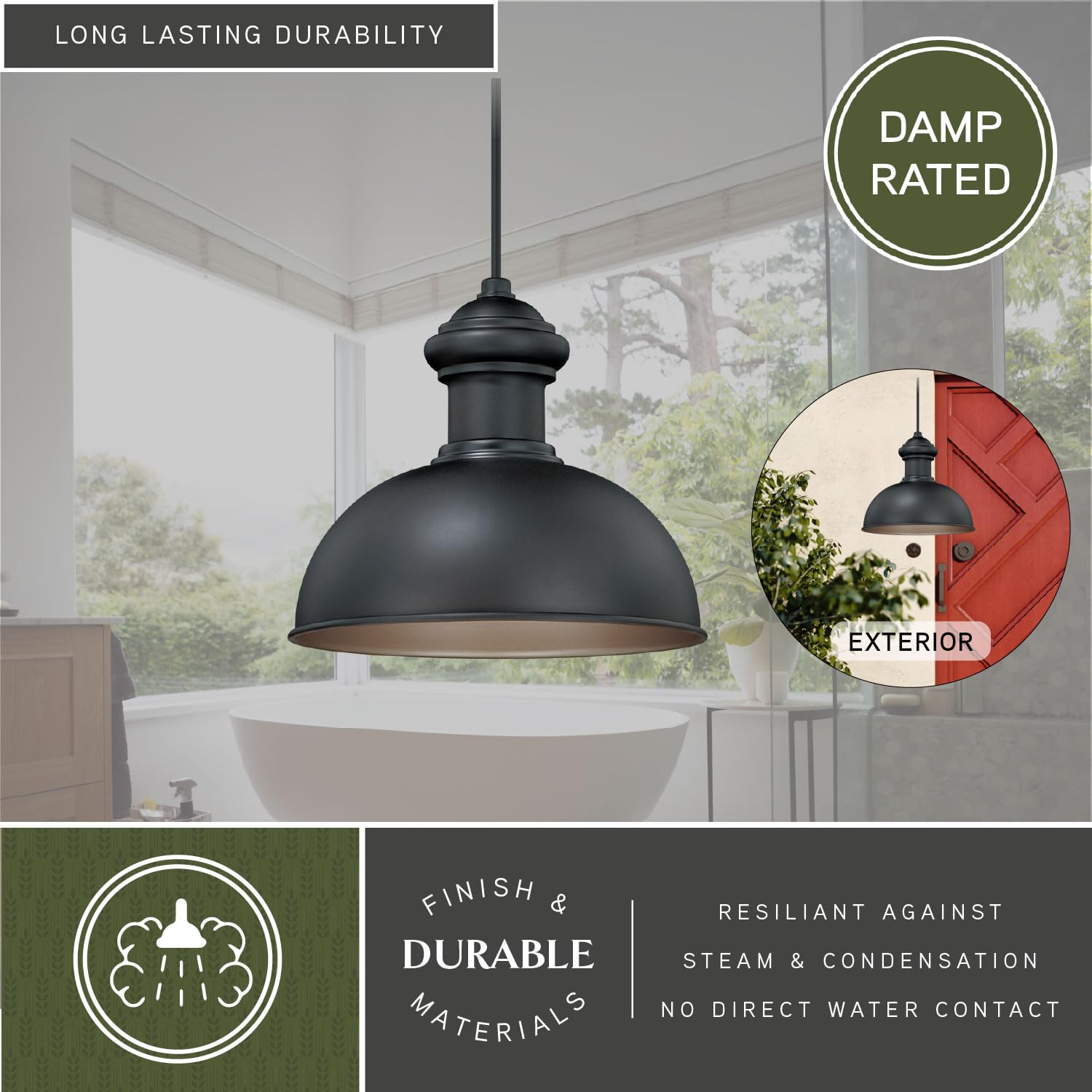 VAXCEL Franklin 1-Light Bronze Farmhouse Outdoor Barn Dome Pendant Light Fixture - Perfect for Porch, Patio, and Backyard Lighting