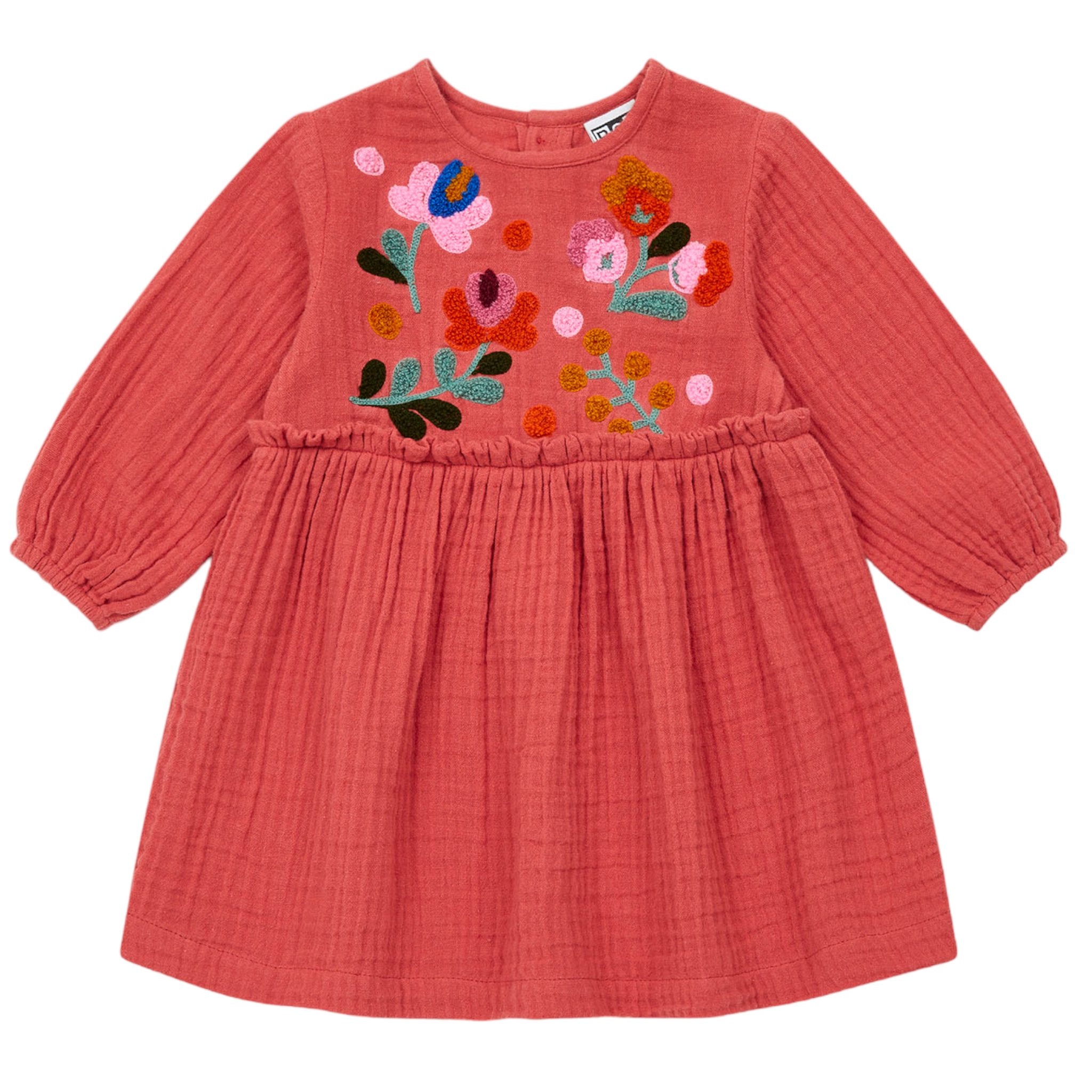 Bonton Folie Baby Dress Rose Wood Double Gauze - Soft & Comfortable Cotton Dress for Girls, Perfect for Special Occasions & Everyday Wear