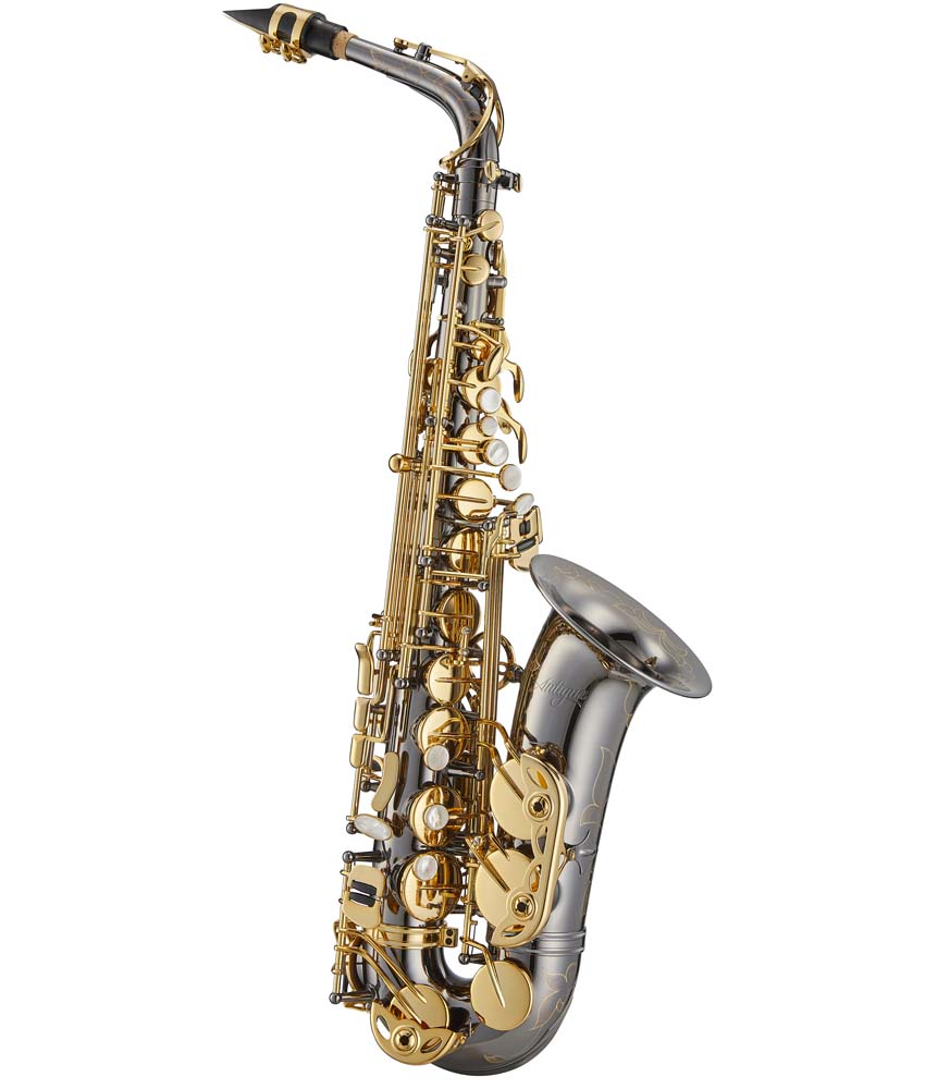 Professional Alto Saxophone - Antigua Winds AS4248BG PowerBell in Black Nickel with Gold Keys | Perfect for Jazz, Concert & Studio Performances