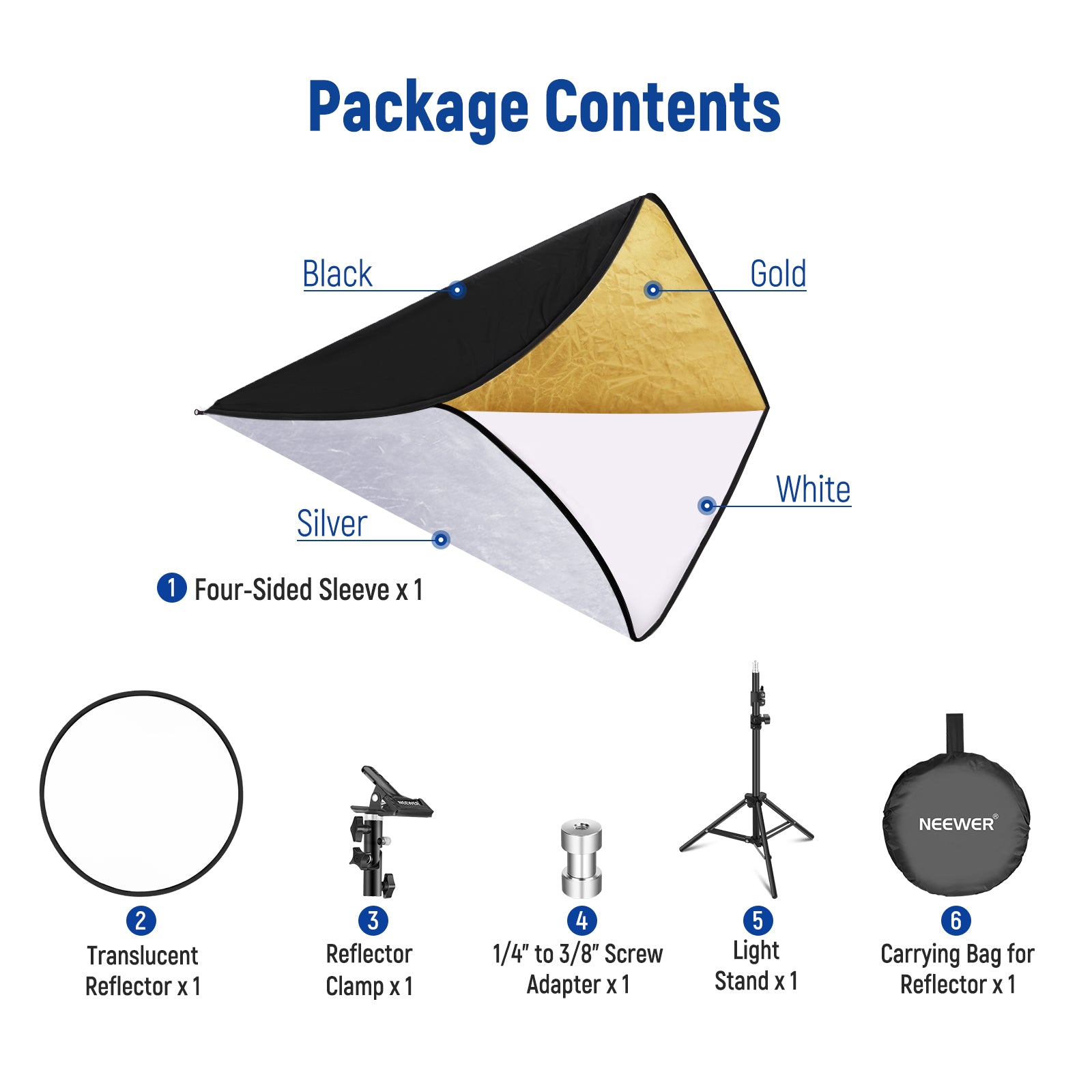 NEEWER 43-Inch/110cm Photography Light Reflector with Adjustable Metal Clamp & Stand - Perfect for Portrait, Product, and Studio Photography