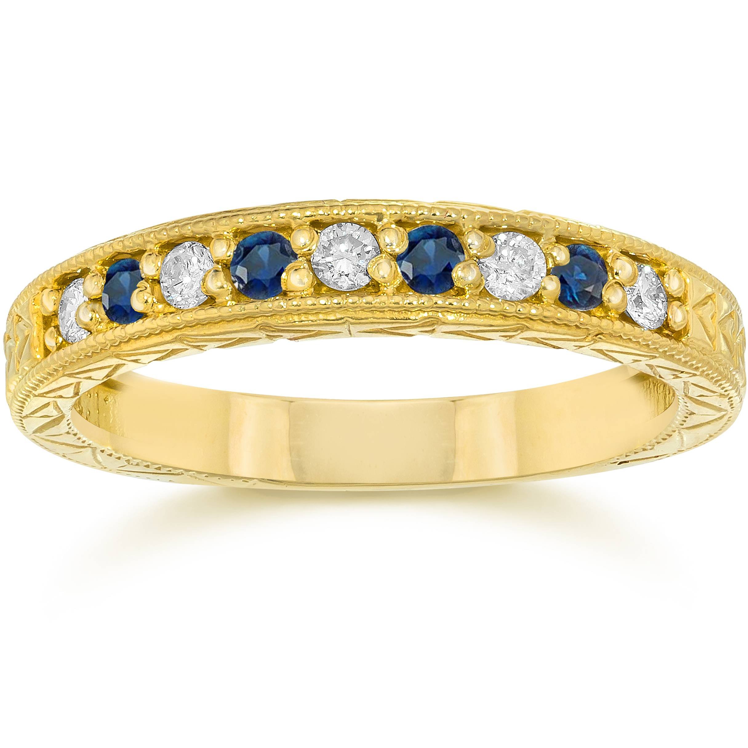 1/4 Carat Blue Sapphire & Diamond Vintage Ring - 14K Yellow Gold Engagement Ring for Women, Perfect for Weddings, Anniversaries & Special Occasions