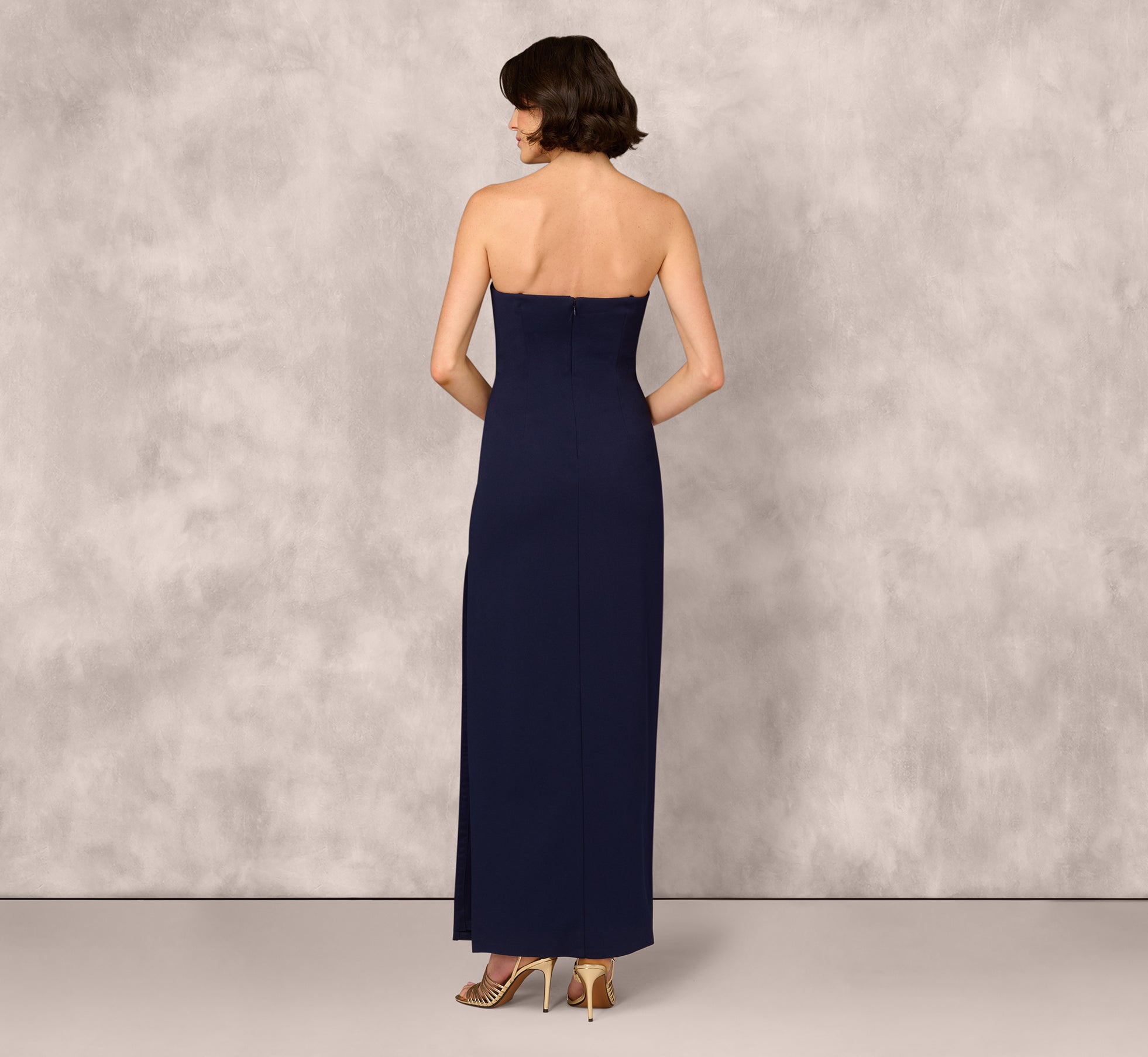 Navy Blue Strapless Floral Sequin Beaded Evening Gown - Perfect for Prom, Black Tie Events & Formal Occasions