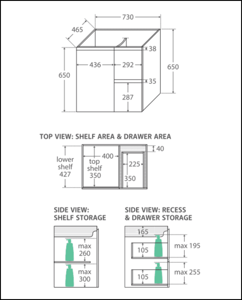 Fienza Crystal Pure 750mm SC75ZR Undermount Bathroom Vanity with Stone Top, Wall Mounted, Fingerpull Handle, Right Drawers in Satin White - Perfect for Modern Bathroom Renovation and Small Space Design