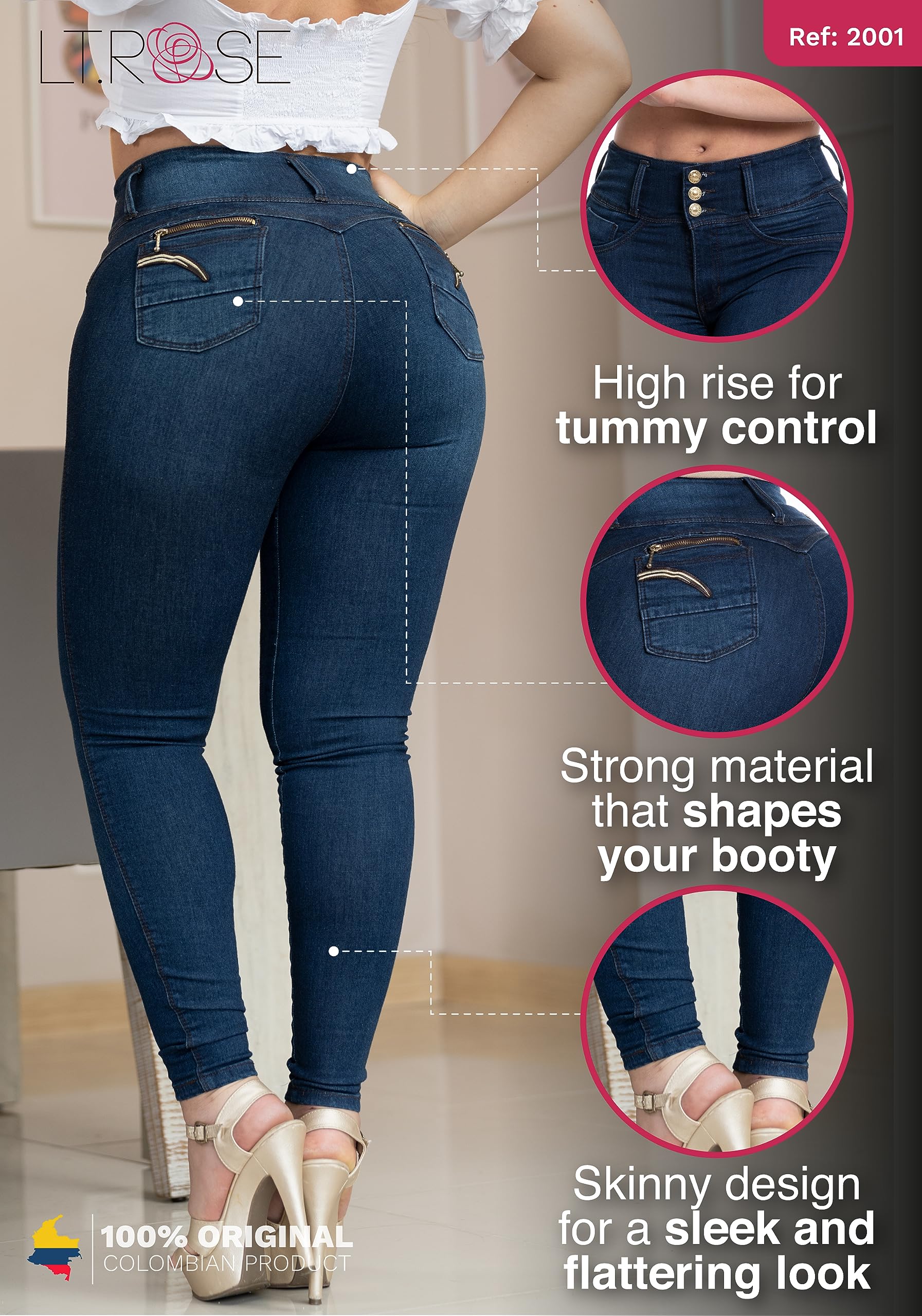 LT.ROSE Butt Lifting Jeans for Women | High Waisted Colombian Jeans for Night Out
