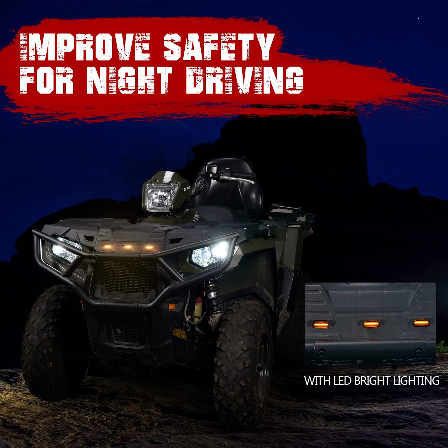 Polaris Sportsman 570 450 Front Rack with LED Lights | UTV PRO Kit Accessories for 2017-2021 Models | Hood Spotlight Replacement for OEM #2636440-070 | Perfect for Off-Roading, Hunting & Farm Work