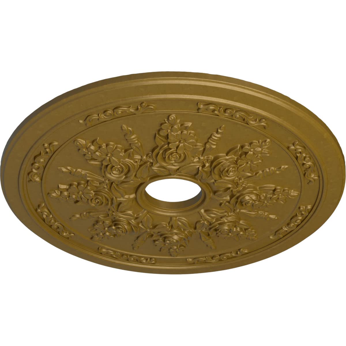 Ekena Millwork CM23ROGLS Hand-Painted Gold Rose & Ribbon Ceiling Medallion - 23 5/8