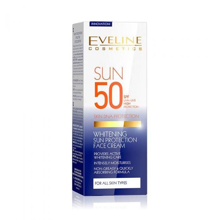 EVELINE COSMETICS SPF 50 Whitening Face Cream - Non-Greasy, Fast Absorbing Formula with UVA/UVB Protection & Intense Moisturizing - 30ml | Brightening Sunscreen for Daily Use & Outdoor Activities