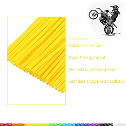 72Pcs Spoke Skins - Motocross Wheel Covers for Dirt Bikes & ATVs - High Visibility Reflective Wheel Reflectors in 10 Colors (Yellow) - Perfect for Night Riding and Off-Road Safety