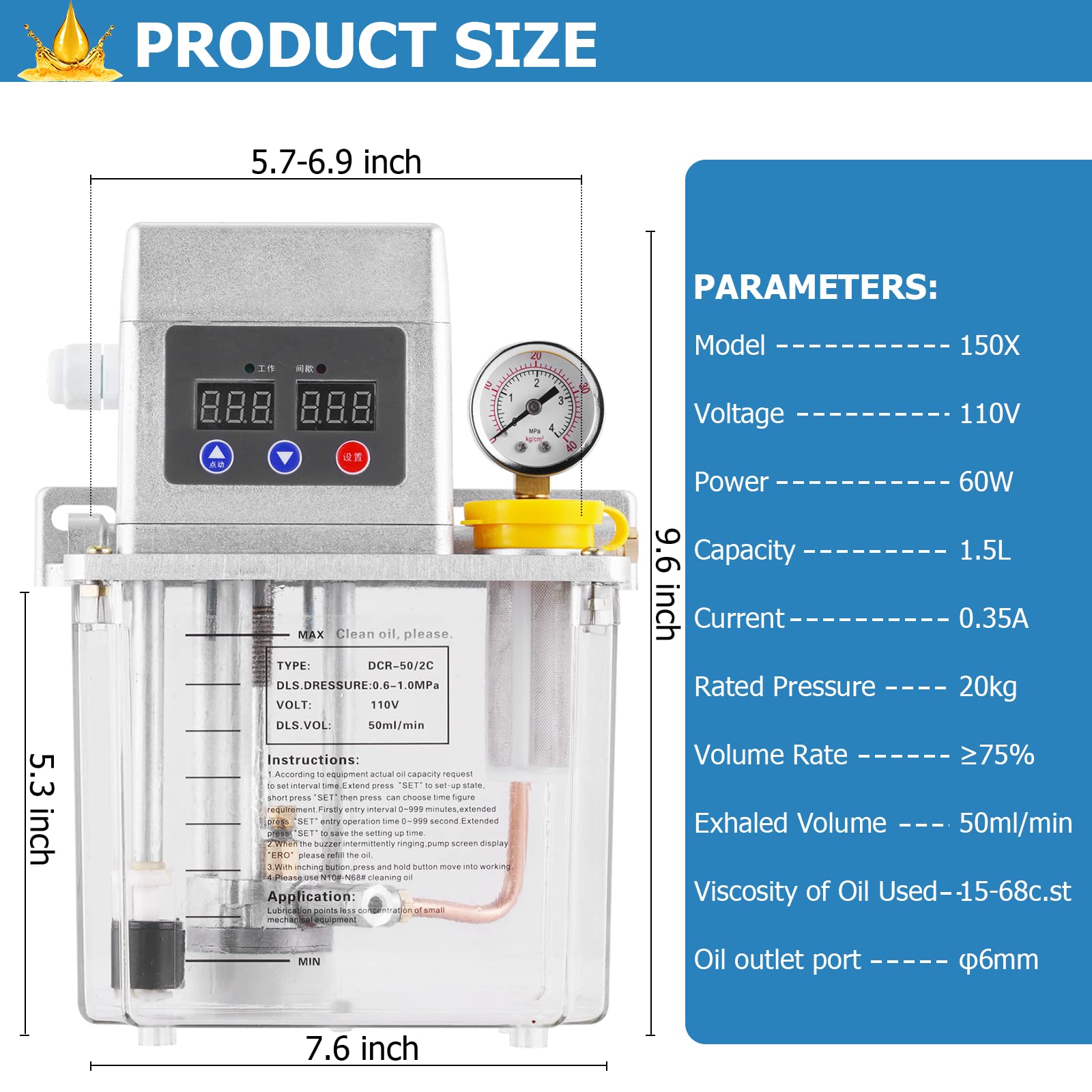 MXBAOHENG 110V 1.5L Automatic Lubricating Oil Pump - Alloy Gear CNC Lubrication System with Double Digital Display & 4 Mpa Pressure Gauge (150X) - Ideal for Industrial Machinery, CNC Equipment & Automotive Maintenance