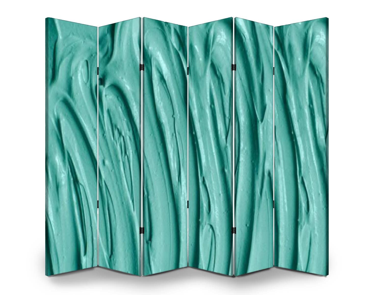 6-Panel Wooden Room Divider Screen - Green Cosmetic Clay & Kelp Facial Cream Inspired Design - Foldable Canvas Privacy Partition for Indoor Spaces | Perfect for Home Office, Yoga Studio & Bedroom Separation
