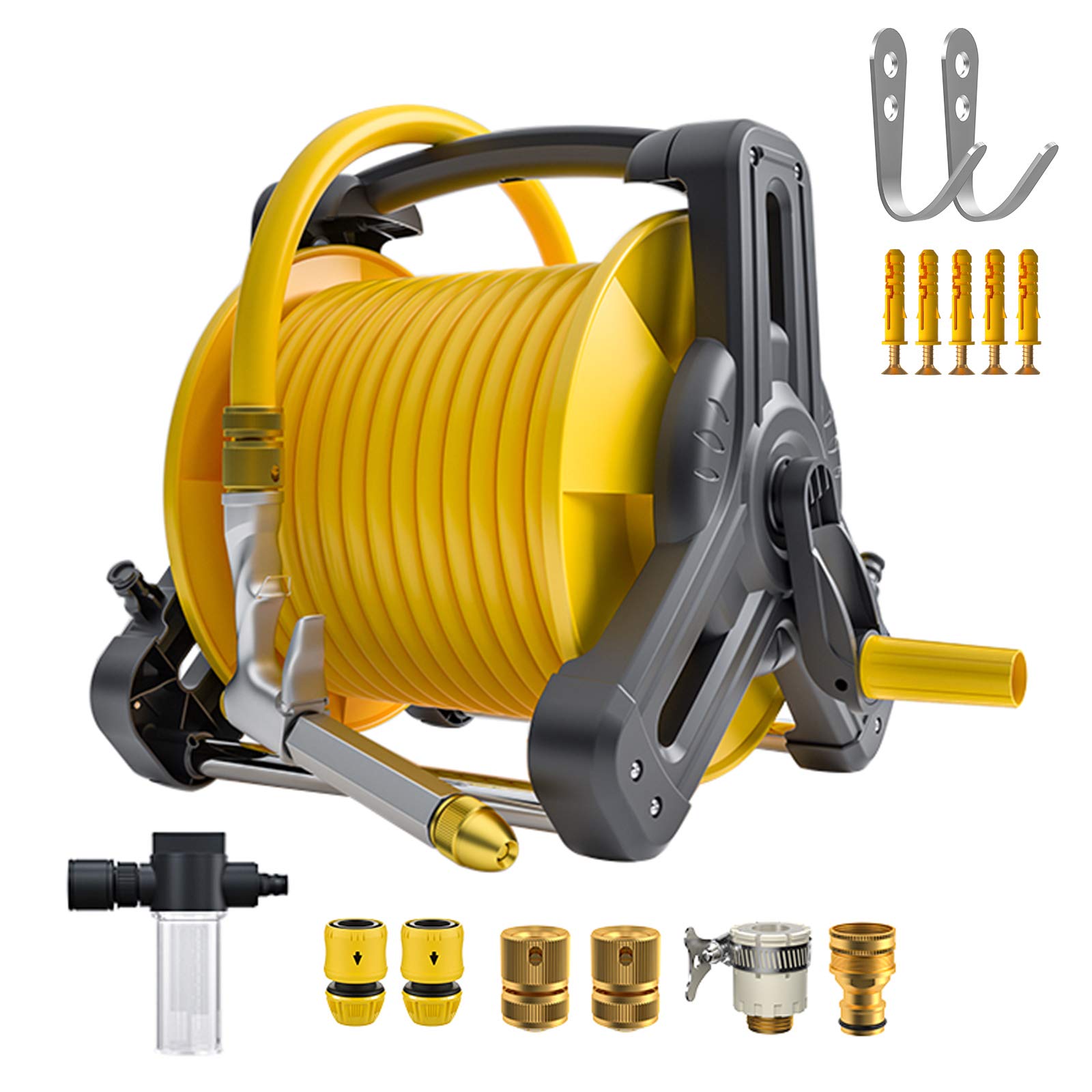 Flexible PVC Garden Hose with Reel & Brass Nozzle - Wall Mount for Outdoor Watering
