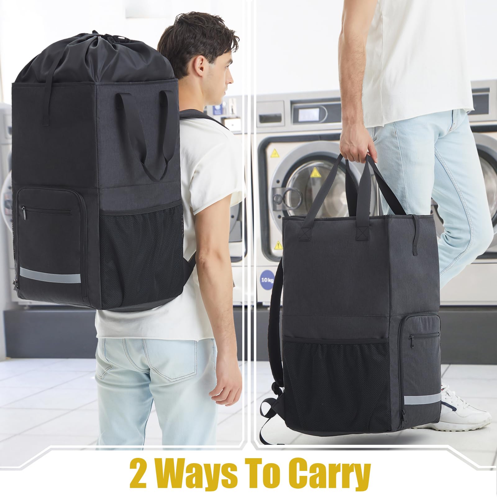 Extra Large Laundry Backpack for College & Dorm - Heavy Duty Stand Up Laundry Hamper with Straps for Apartment, Laundromat & Travel - Perfect for Students, Camping & Small Space Living