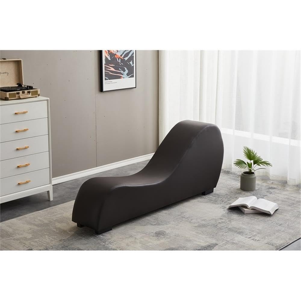 Premium Faux Leather Yoga Chaise Lounge Chair for Relaxation & Stretching - Brown | Home Gym, Meditation & Living Room Comfort Furniture