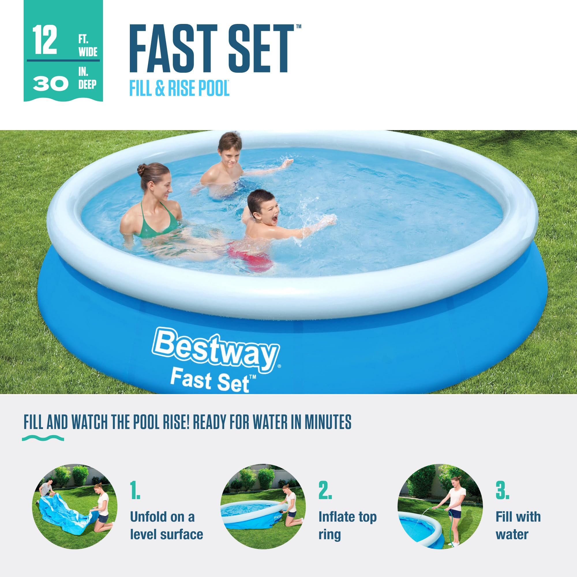 Bestway 57275E Fast Set Up 12ft x 30in Inflatable Above Ground Swimming Pool with 330 GPH Filter Pump - Perfect for Backyard Fun, Family Gatherings & Summer Relaxation
