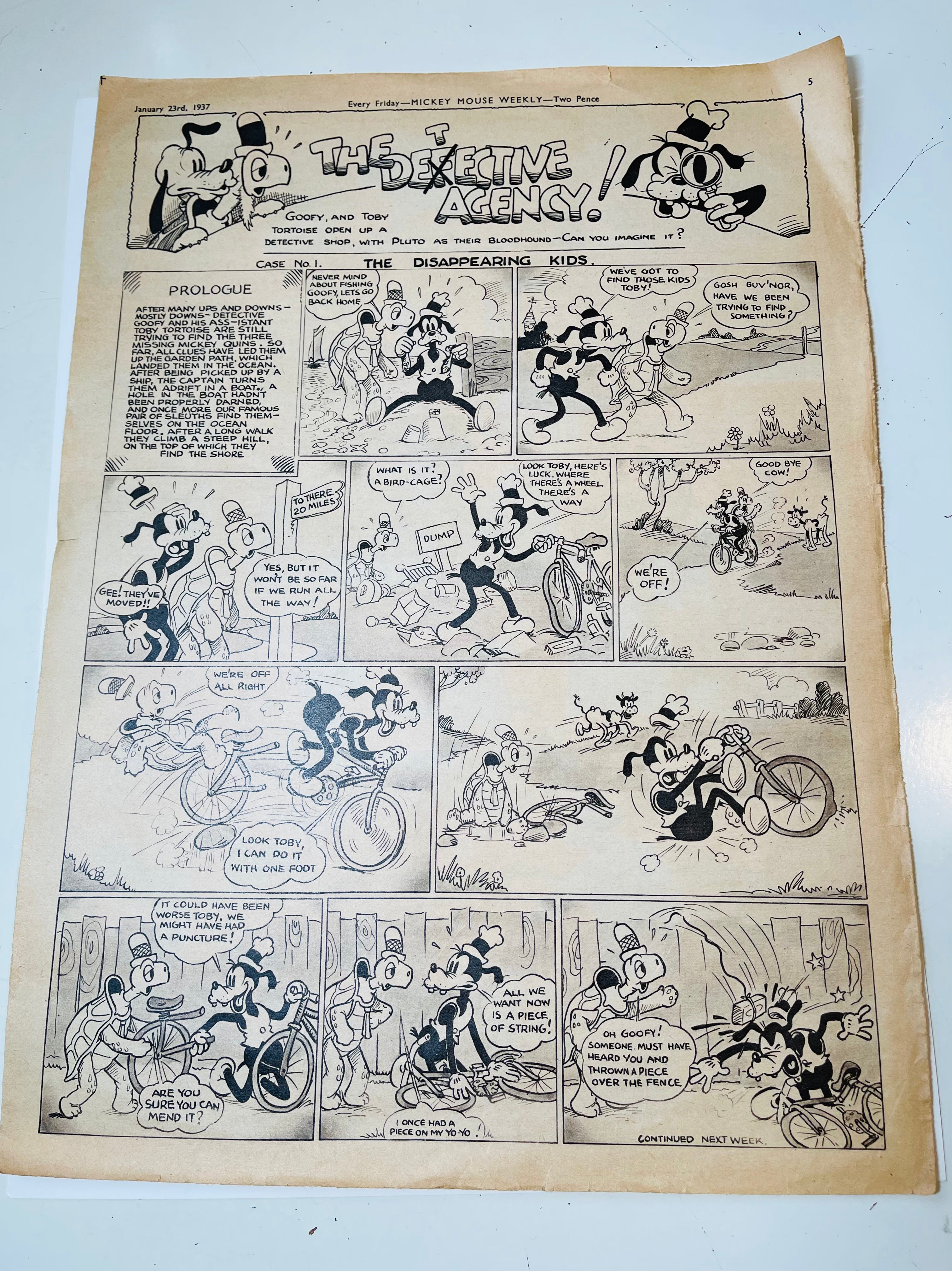 Vintage 1937 Mickey Mouse Disney Comic Strip - Rare Weekly Collection | Perfect for Disney Collectors & Comic Enthusiasts