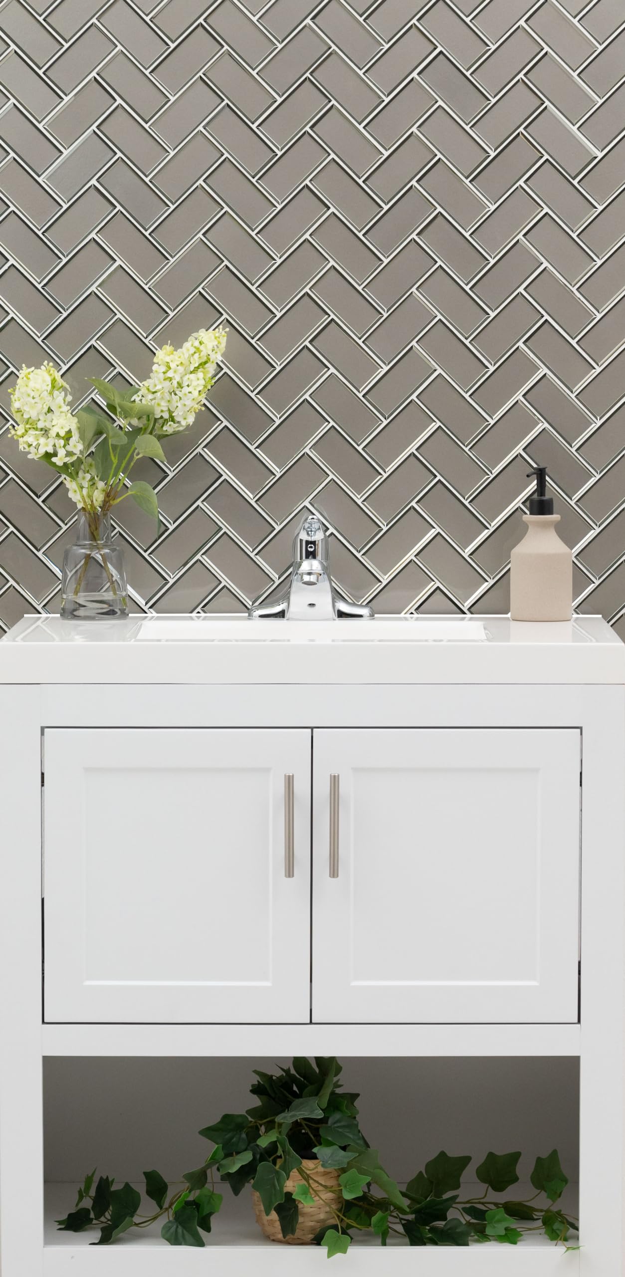 MSI Champagne Bevel Herringbone Glass Mosaic Tile - 13.86