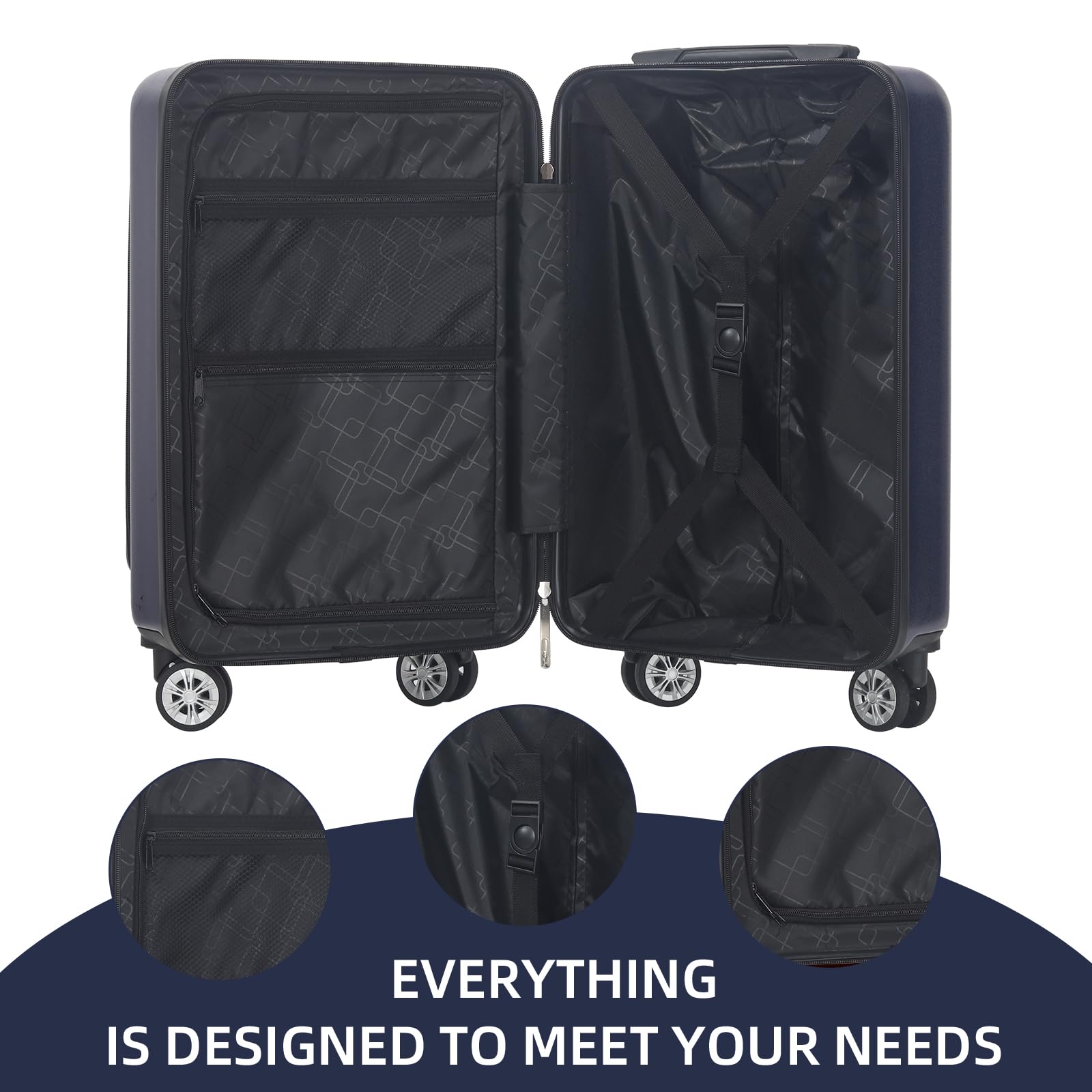 4-Piece Hard Shell Carry On Luggage Set with TSA Lock, Spinner Wheels & Front Opening - 20-28 Inch Suitcases for Travel (Dark Blue) | Perfect for Business Trips, Family Vacations & International Travel