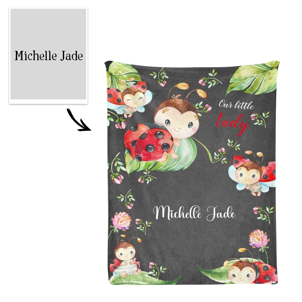 Personalized Baby Blanket with Name - Custom Little Ladybird Design 30x40 Inch Soft Swaddling Blanket for Newborn Boys & Girls - Perfect Baby Shower, Birthday Gift & Nursery Essential