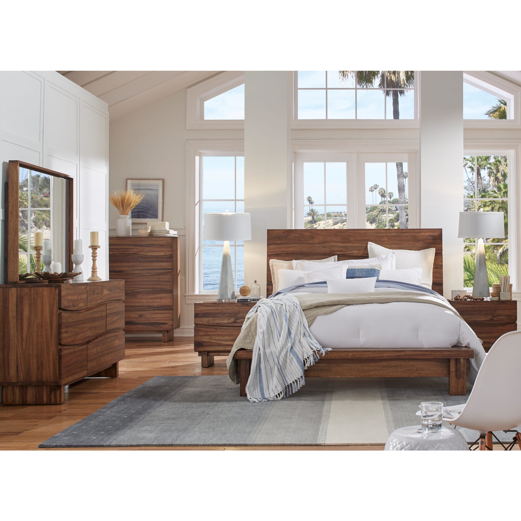 Ocean Two Drawer Solid Wood Nightstand - Natural Sengon Wood Bedside Table with Storage for Bedroom, Living Room & Guest Room