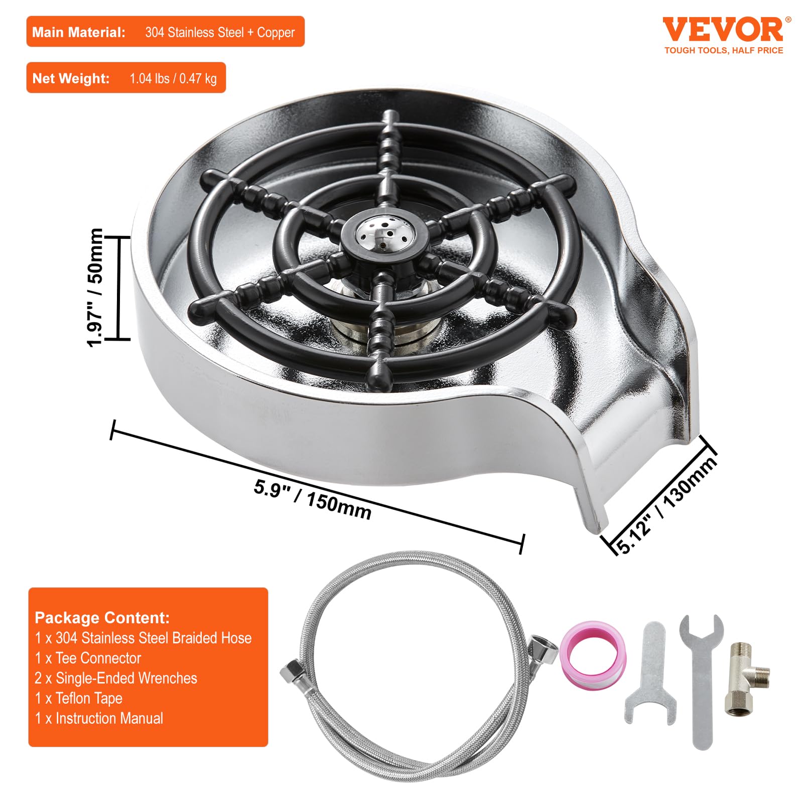 VEVOR 360° Rotating Glass Rinser for Kitchen Sink - Upgraded Cup Cleaner Attachment for Home, Cafe & Bar Use - Perfect for Washing Wine Glasses, Coffee Cups & Drinkware
