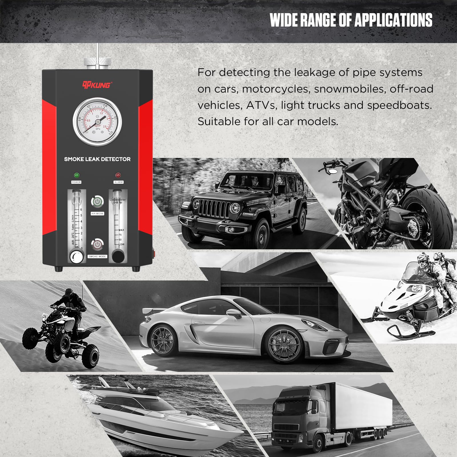 SDT206 Automotive Smoke Tester - Dual Mode EVAP Smoke Machine for 12V Vehicles | Car Vacuum & Fuel Leak Detector with Pressure Gauge & Adjustable Flow Meter | Perfect for Auto Repair Shops & DIY Mechanics