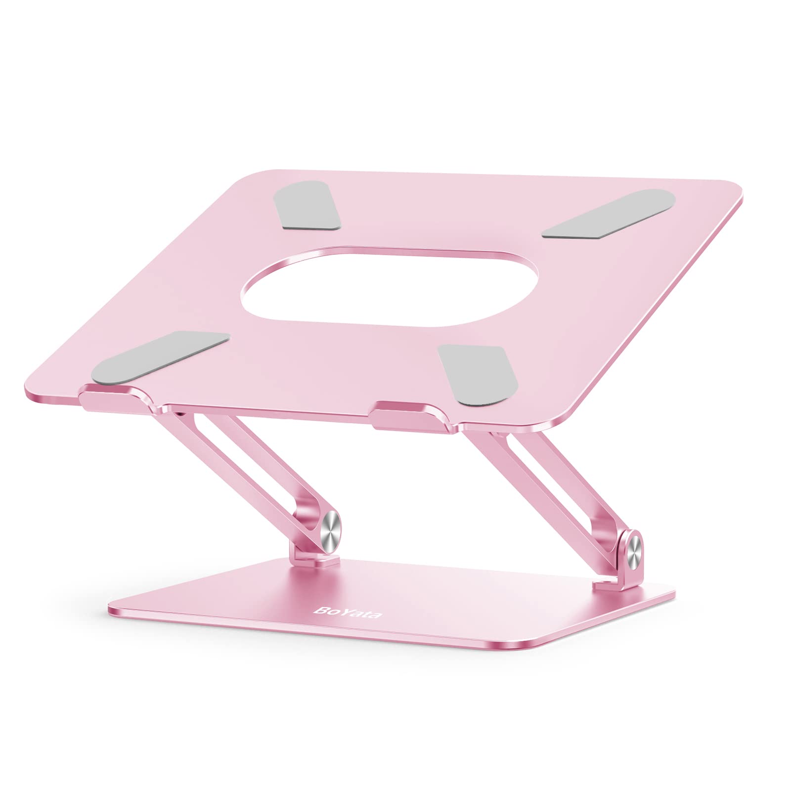 BoYata Adjustable Ergonomic Aluminum Laptop Stand for MacBook Pro/Air, Dell XPS, Lenovo & Samsung - Portable Notebook Riser for 10-17 inch Laptops (Pink) - Perfect for Home Office, Workstation & Travel Use