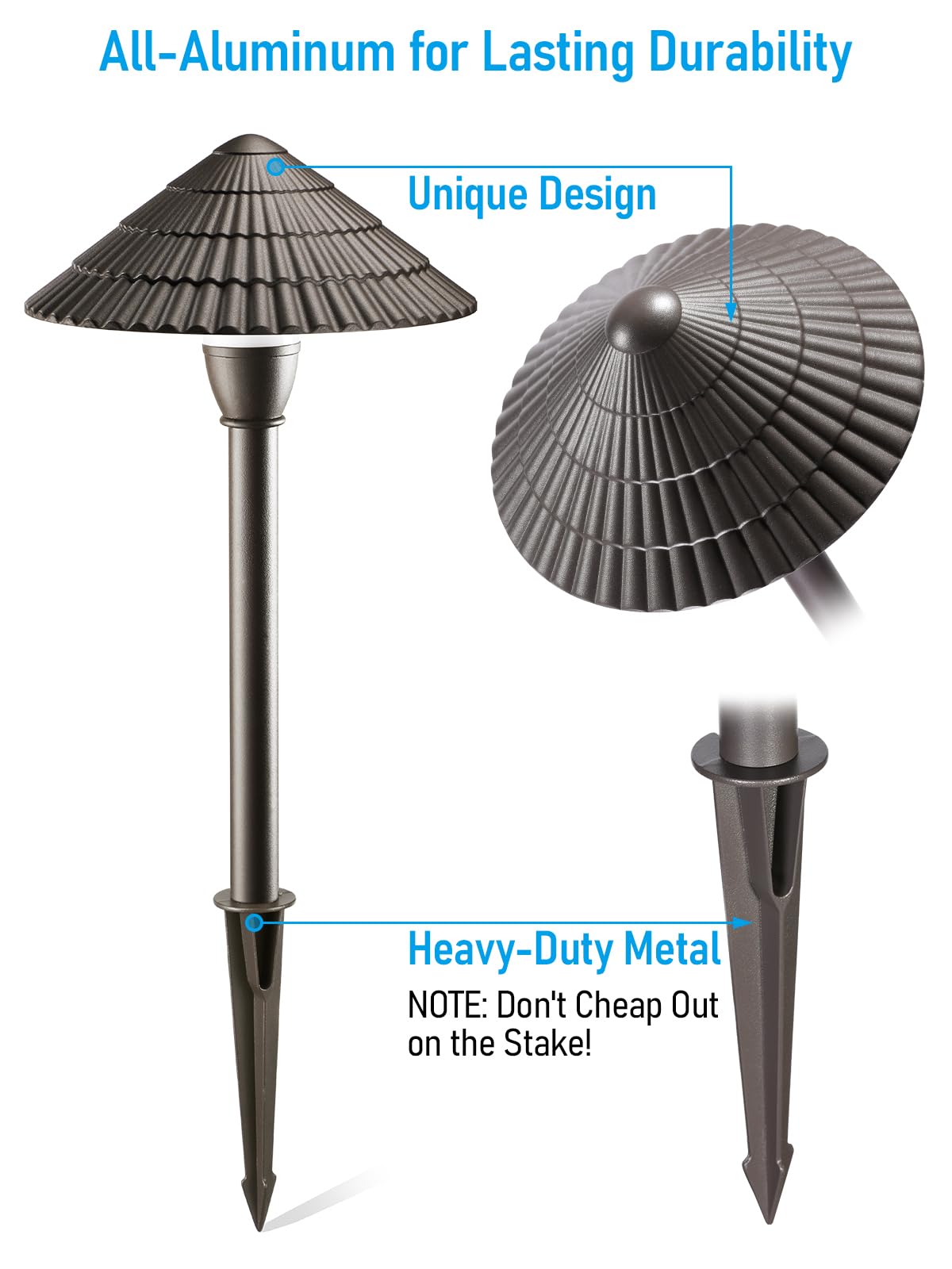 LEONLITE 12-Pack 3W LED Low Voltage Landscape Pathway Lights - 12-24V Waterproof Outdoor Lighting, 3000K Warm White, Cast Aluminum Bronze - Perfect for Yard, Garden, Walkway, Driveway & Patio Lighting