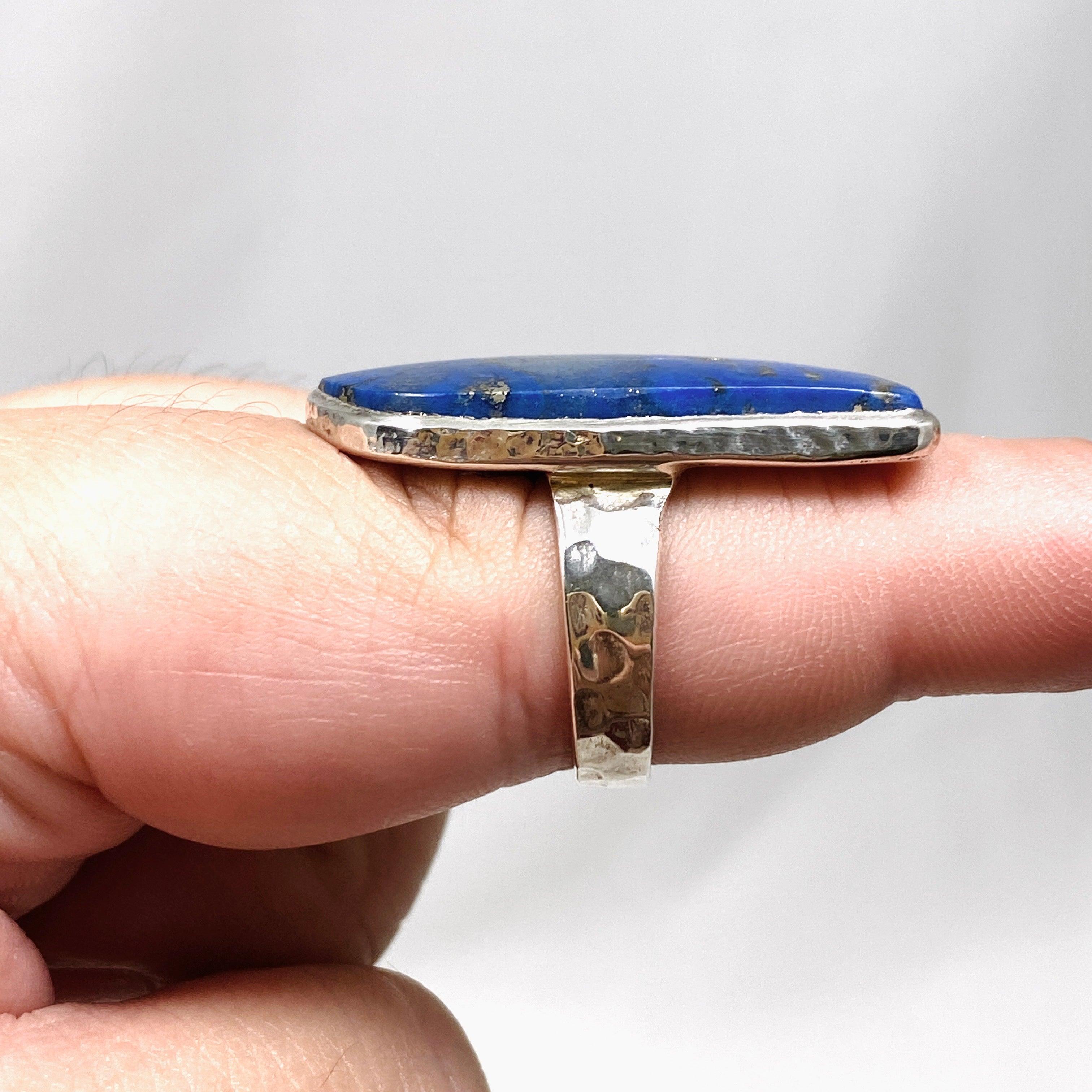 Lapis Lazuli Freeform Hammered Band Ring for Women - Size 8 - KRGJ2162 - Handmade Boho Jewelry for Everyday Wear & Special Occasions