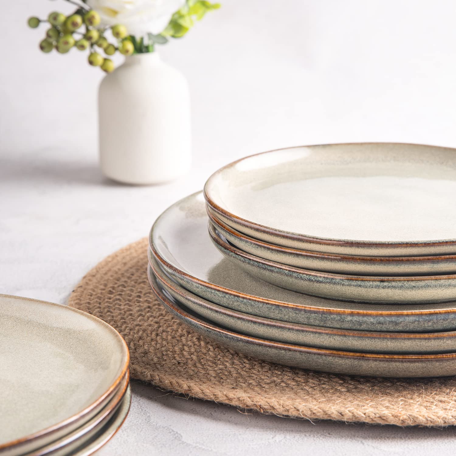 AmorArc 24-Piece Ceramic Dinnerware Set for 8, Handmade Reactive Glaze Plates & Bowls - Chip & Crack Resistant, Dishwasher & Microwave Safe | Elegant Table Setting for Family Dinners, Entertaining & Everyday Use