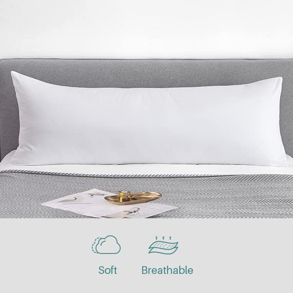 Oubonun 100% Cotton Body Pillowcase - 800 Thread Count Premium Hotel Quality (21x54 Inches) | Moisture-Wicking & Breathable All-Season Body Pillow Cover | White | Perfect for Home, Office, Travel & Pregnancy Support
