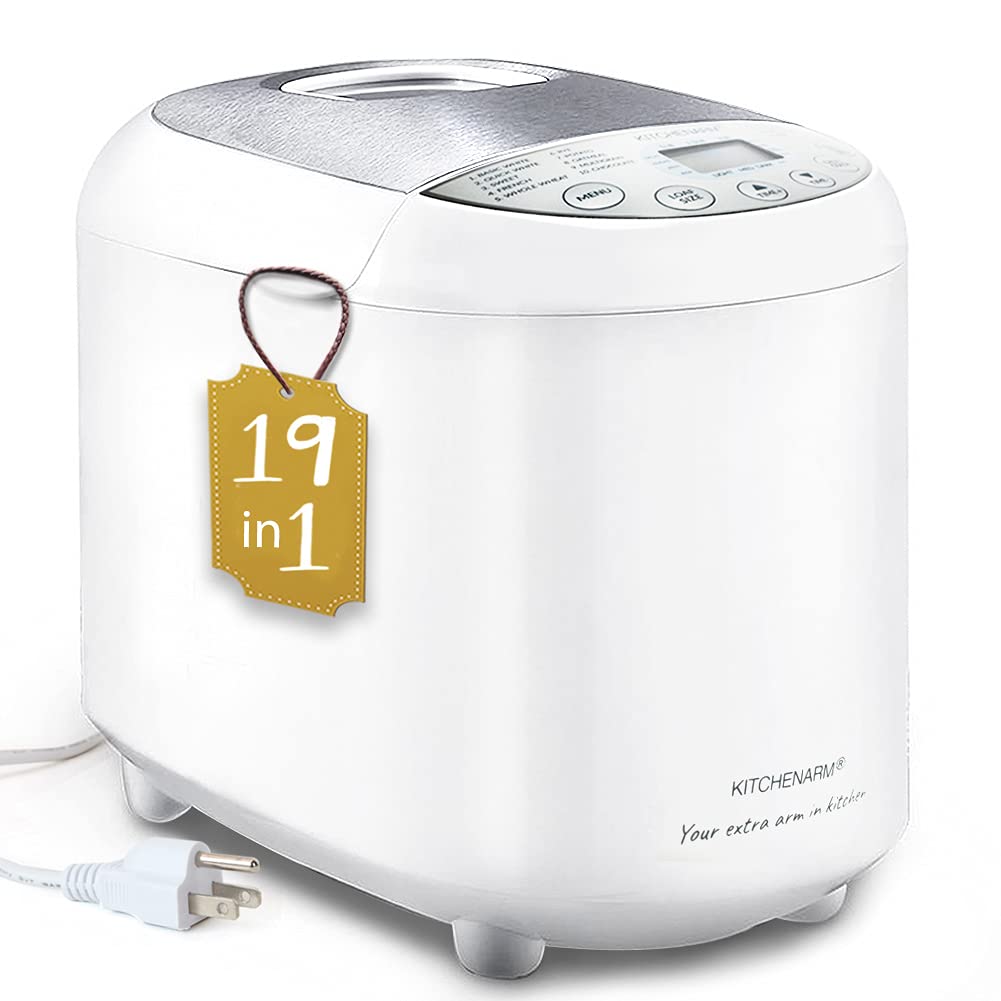 KITCHENARM 19-in-1 Multi-Size Bread Maker Machine (1LB/1.5LB/2LB) - Gluten Free Setting, 3 Crust Colors, 15-Hour Delay Timer with Recipe Book - Perfect for Home Baking, Beginners & Gluten-Free Diets