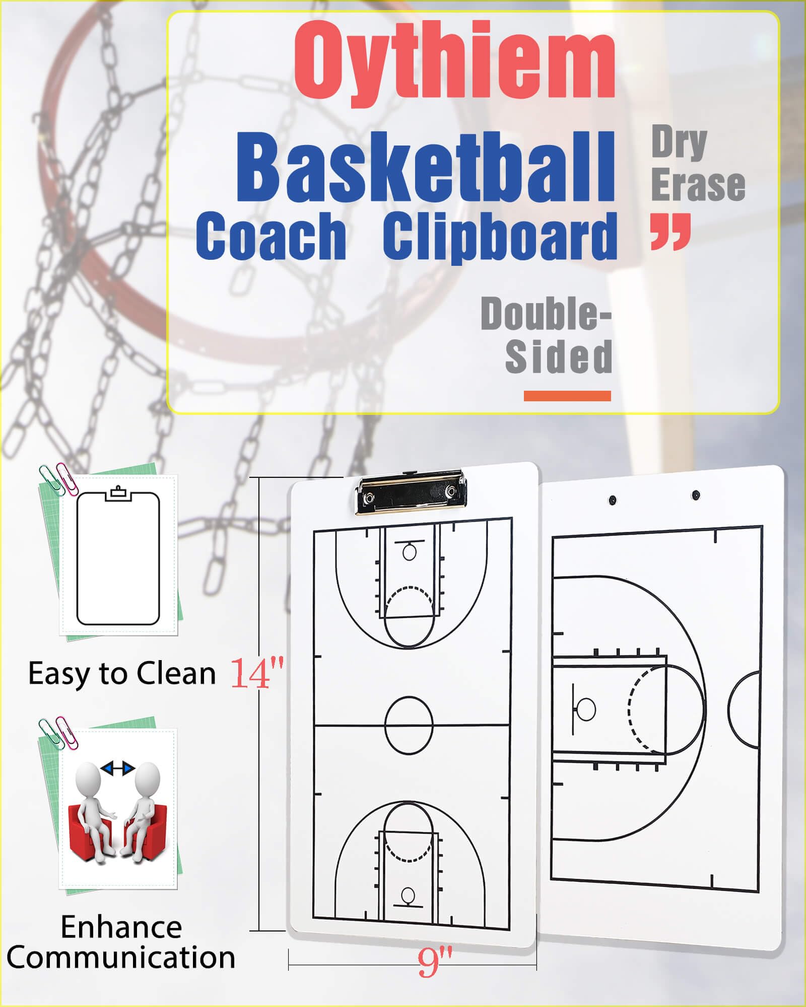 Double-Sided Basketball Coaching Board - Dry Erase Tactical Play Clipboard for Coaches | Perfect for Game Strategies, Practice Drills & Team Meetings