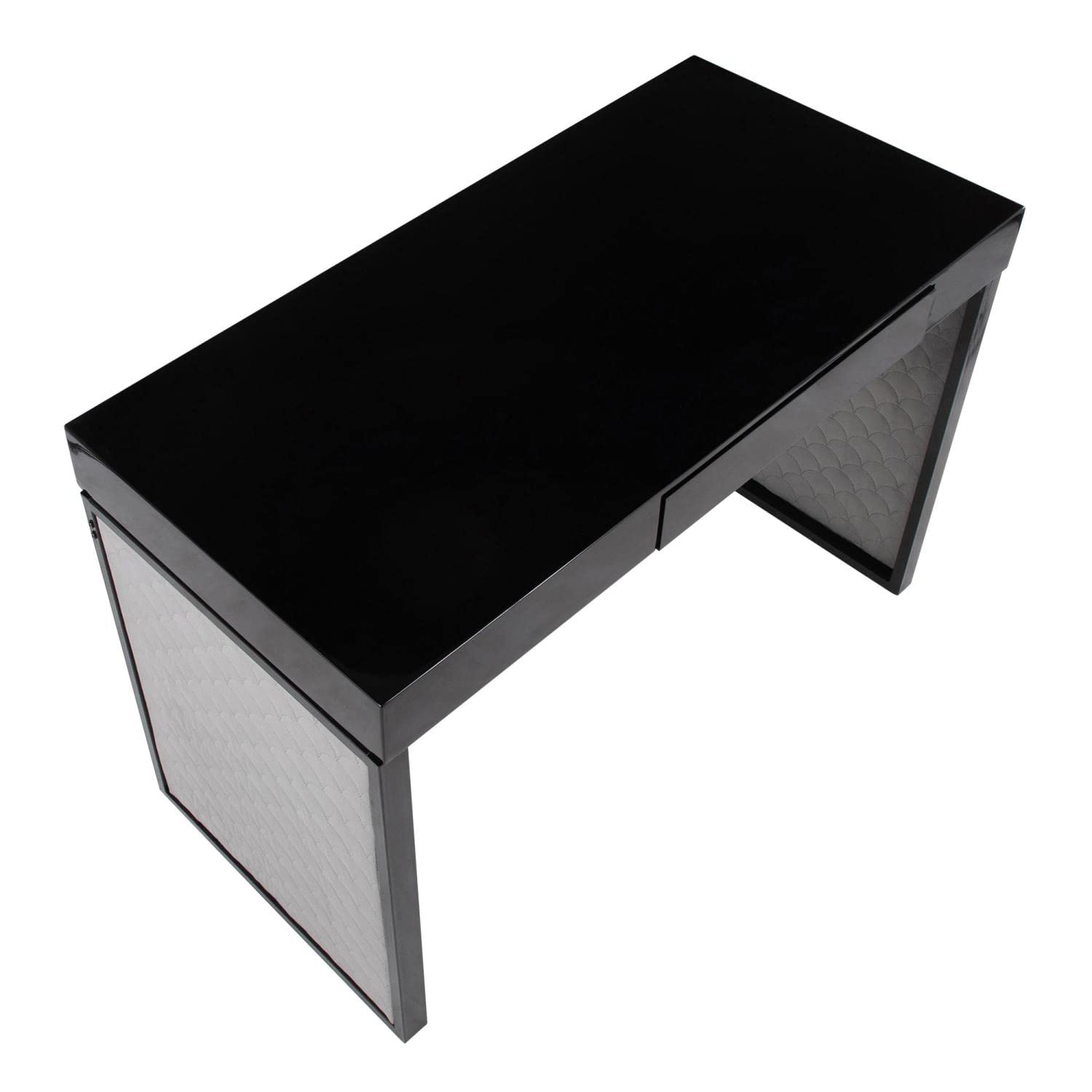 LumiSource Drift Upholstered Desk - Modern Home Office & Gaming Desk with Drawers, Small Black Computer Desk for Bedroom - Perfect for Remote Work & Small Spaces