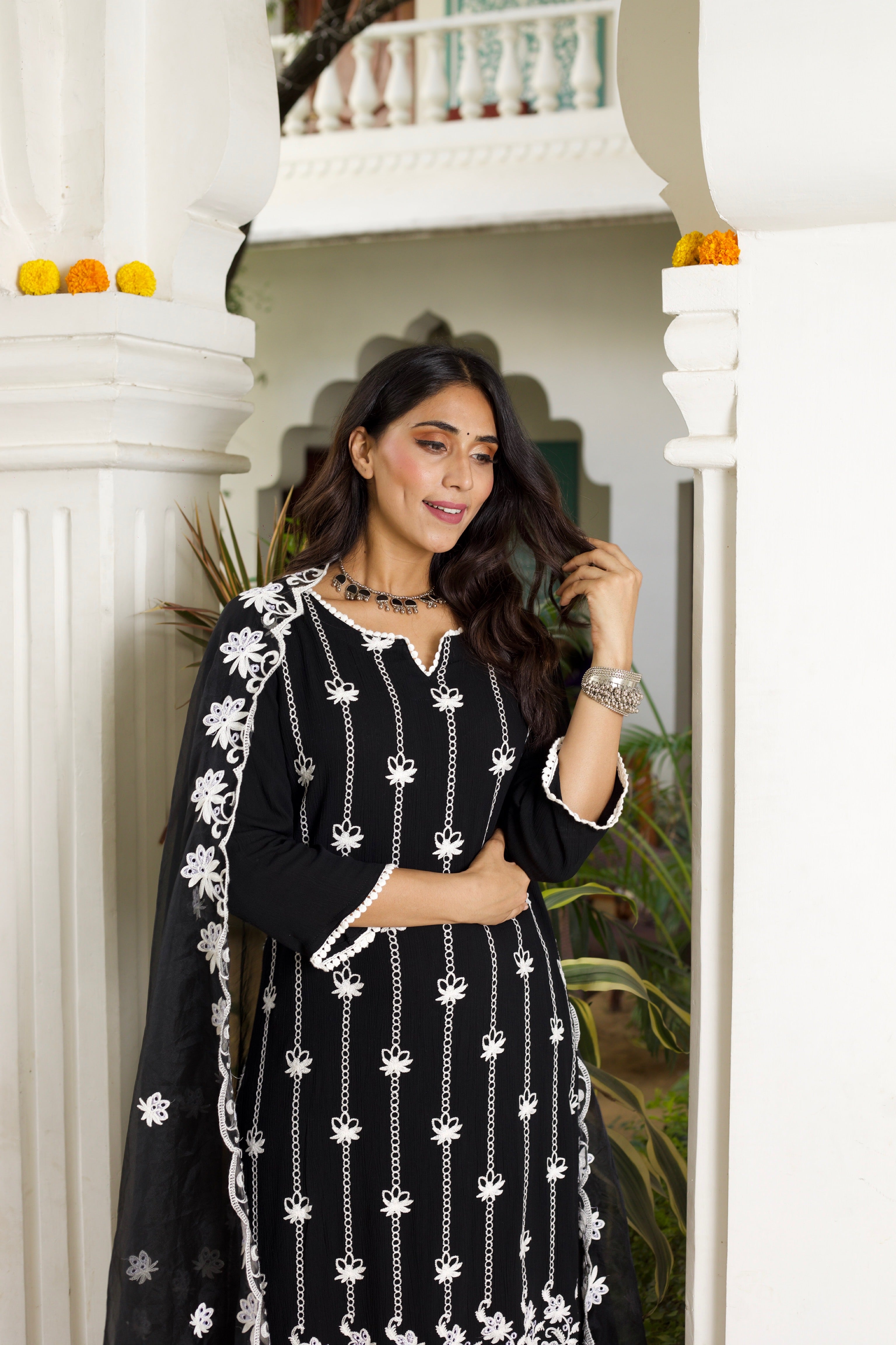 Royal Motif Black Embroidered Dupatta Set for Festivals, Weddings & Special Occasions - Elegant Party Wear Shawl for Women