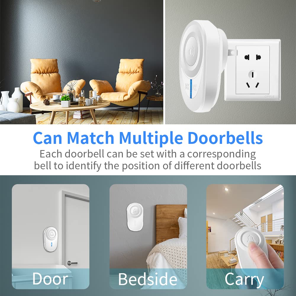 Wireless Doorbell with 1000 Ft Range, 97db Volume & Mute Mode - 48 Melodies, Waterproof, Easy Installation for Home, Classroom, Office, Bedroom (White) - Perfect for Apartments, Schools, and Elderly Care