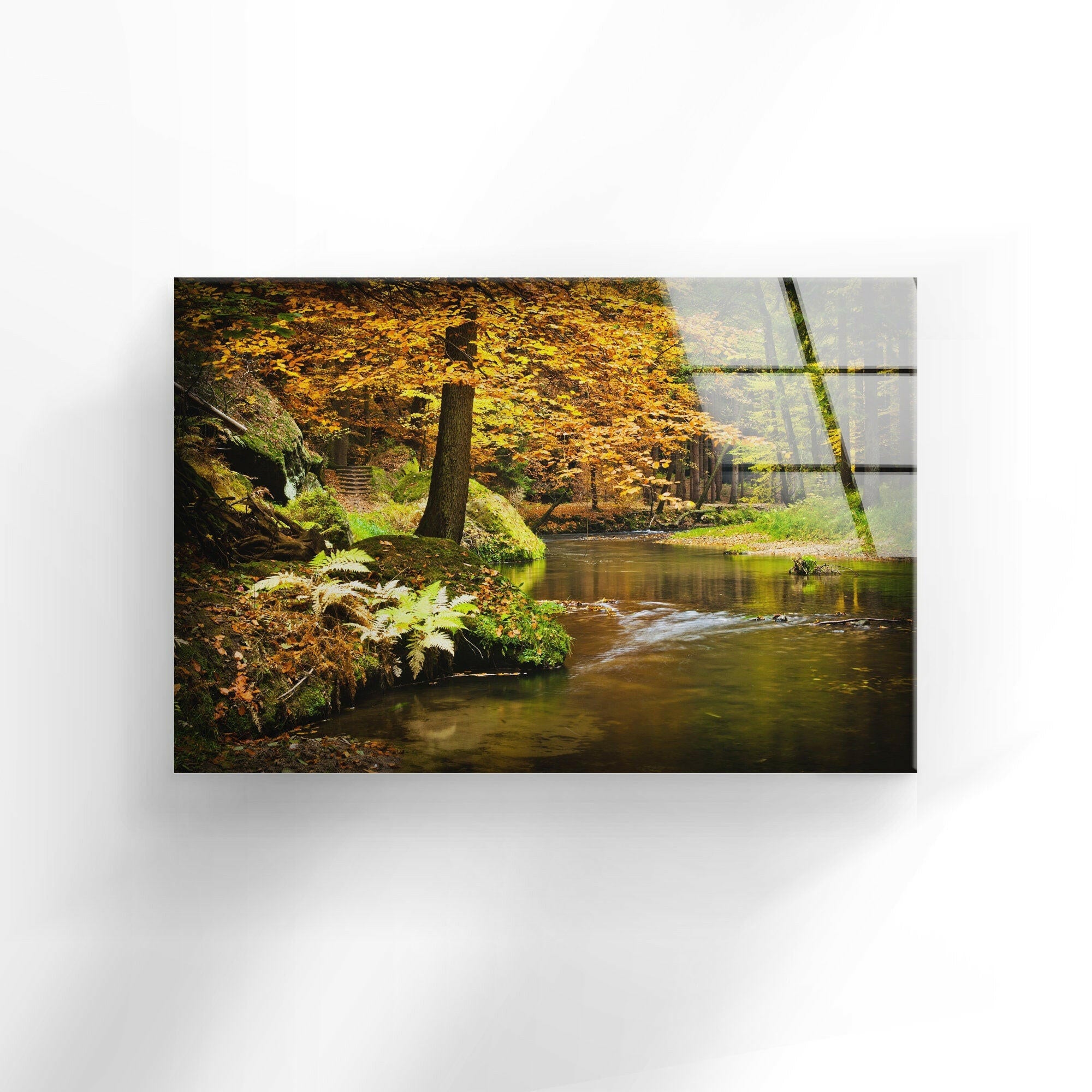 Autumn Forest River Landscape Wall Art - Nature Inspired Canvas Print for Home & Office Decor | Perfect for Living Room, Bedroom & Office Spaces